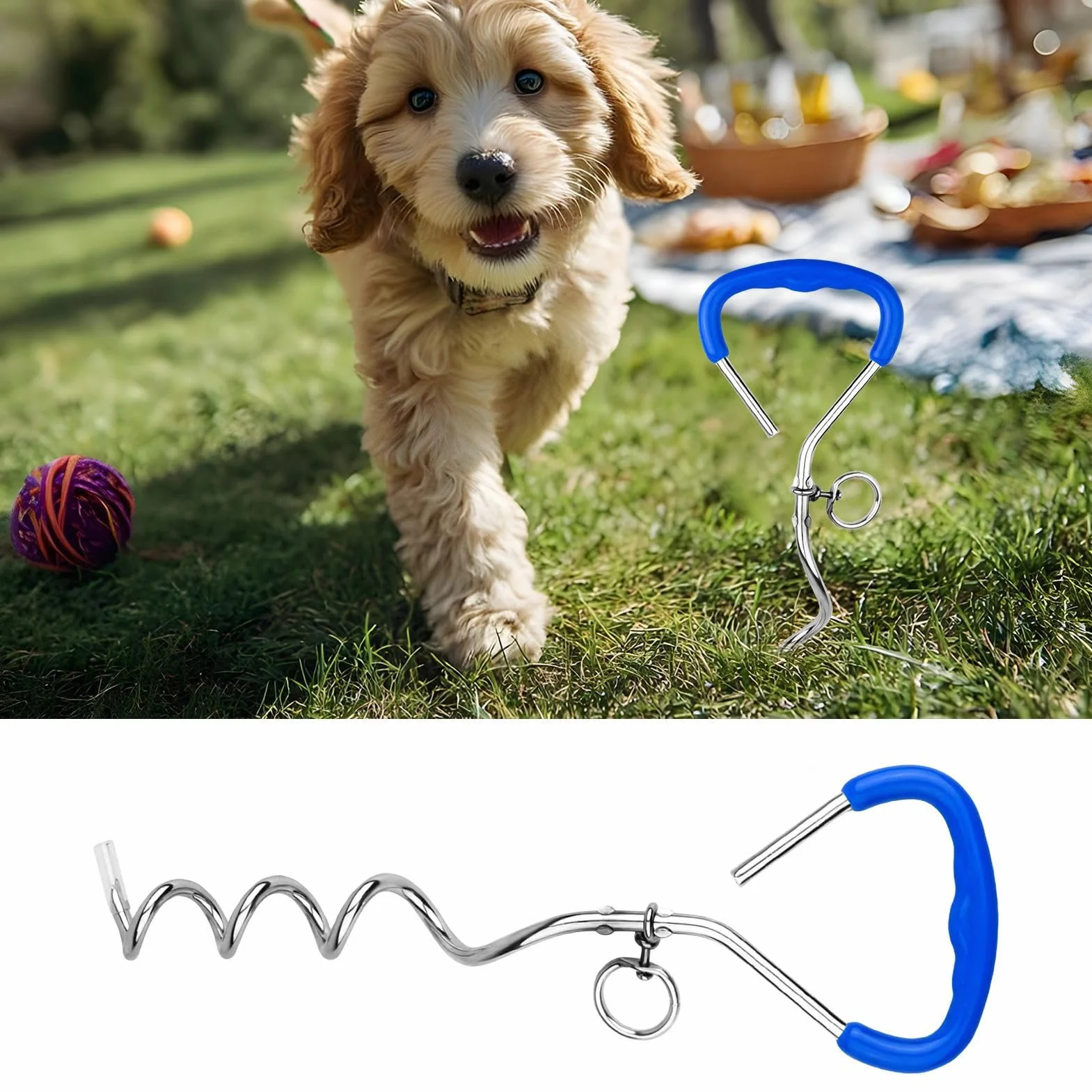 Pallone di ancoraggio, 40 cm x 9 cm, 1 pezzo, ancoraggio a terra, per cani di grandi dimensioni, ancora, blu/nero