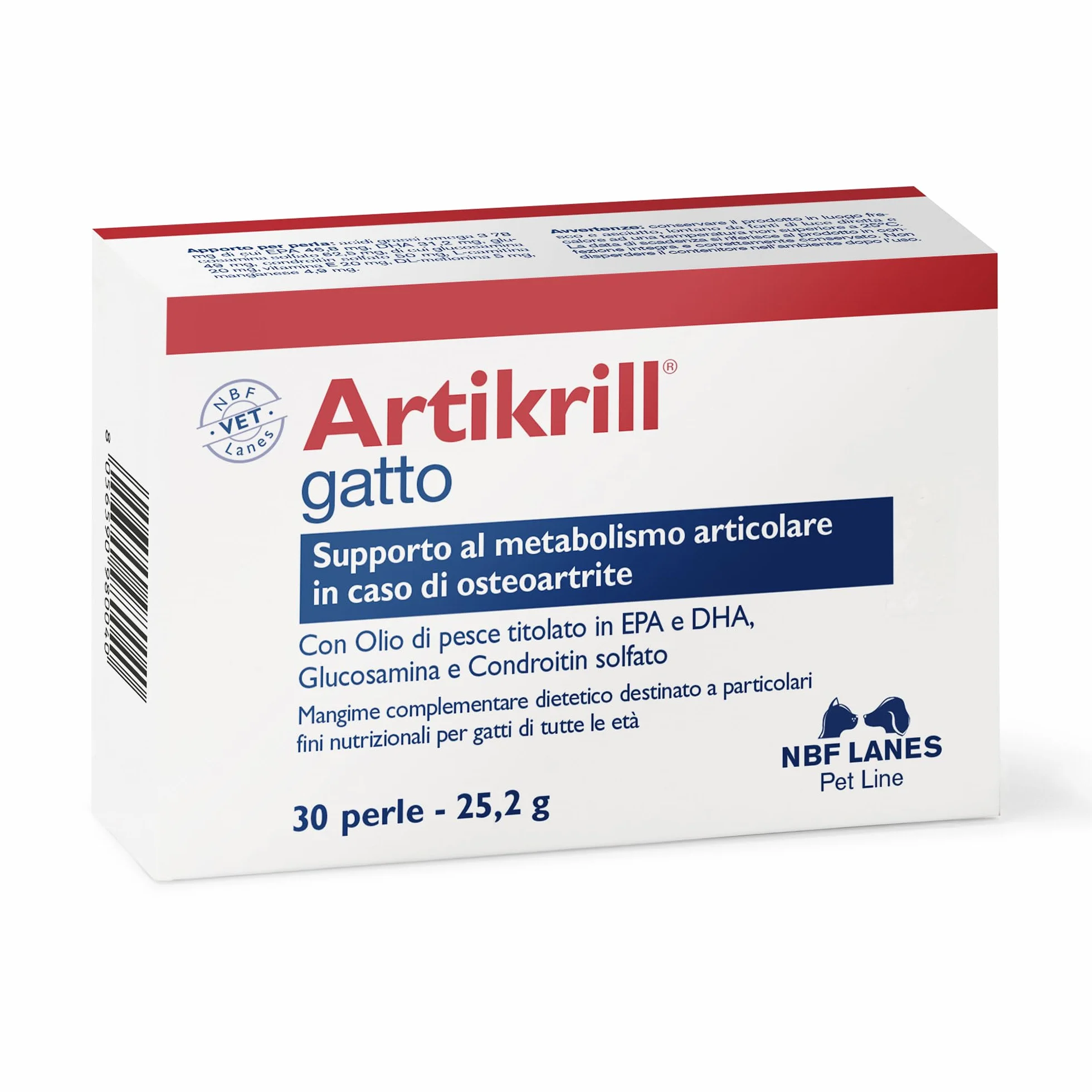 NBF Lanes | Artikrill Gatto, 30 Perle Appetibili, Supporto Metabolismo Articolare in Caso di Osteoartrite in Gatti di Tutte le Età