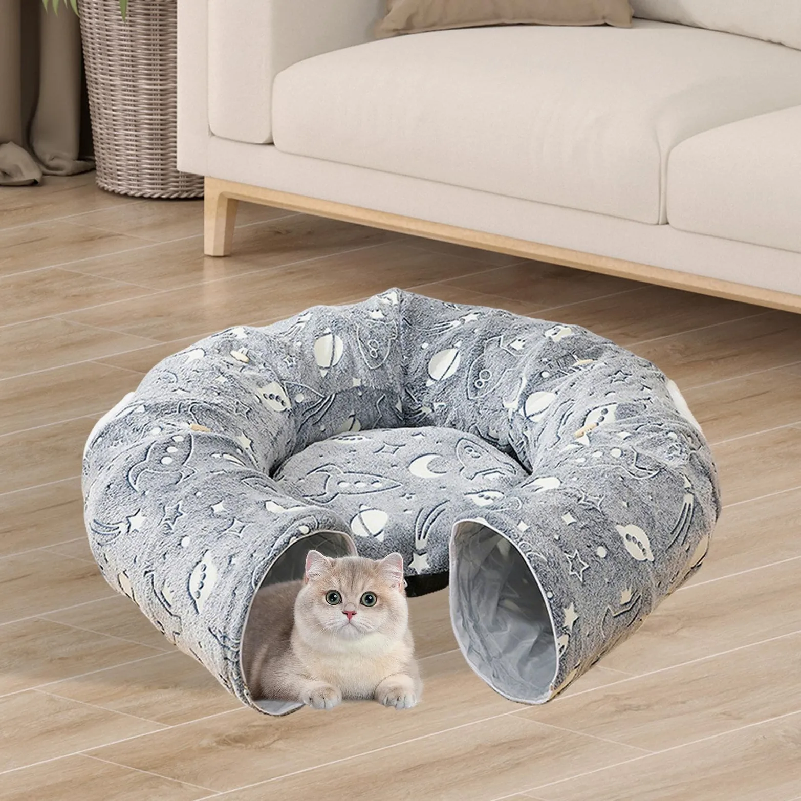 Tunnel Ciambella per Gatti Cuccia Tunnel A Ciambella Per Gatti | Cuscino Fosforescente Giocattolo Interattivo per Interni Casa