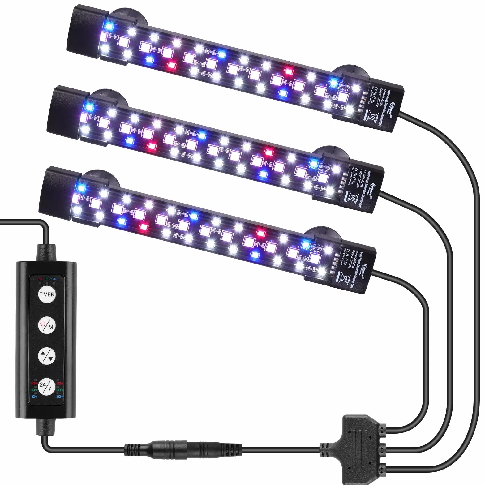 hygger Three Canali Luce LED Sommergibile per Acquario, 18W Illuminazione per Acquario, LED Aquarium Llight con 3 File di Perline, 7 Colori, Luminosità Regolabile for 60-180L Aquariums(3)