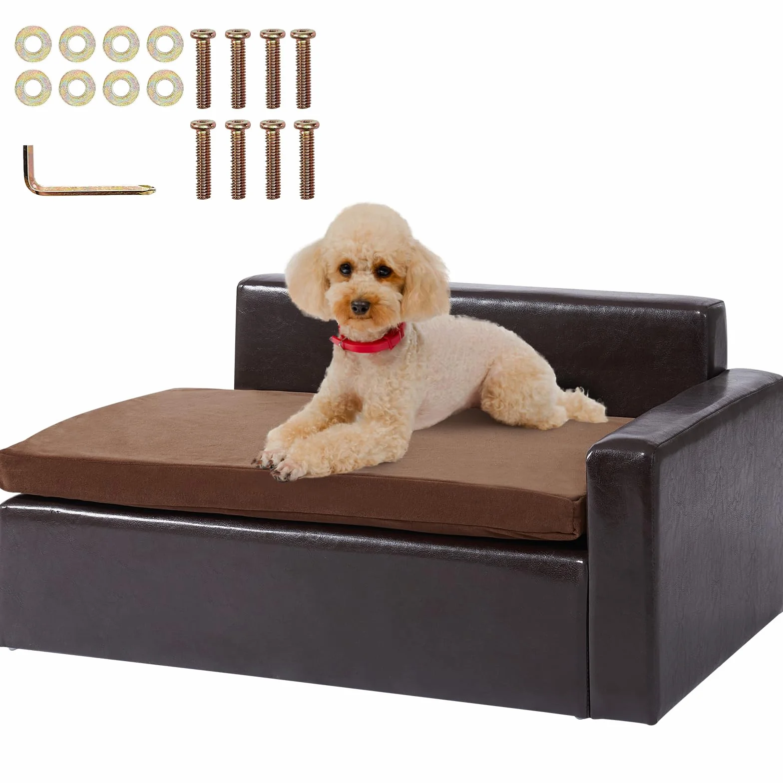 VEVOR Divano Letto per Animali Domestici in Pelle Morbida - 710 x 505 x 335 mm, per Cani e Gatti Taglia Media, Capacità 50 kg, Nero, 8,2 kg