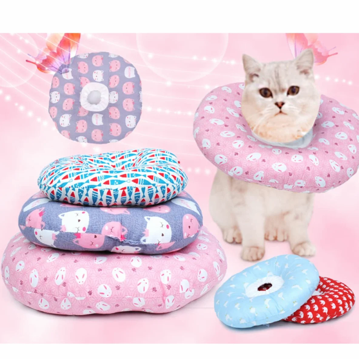 3 Pezzi Collare Per Animali Domestici Con Motivo Alla Moda - Collare Elisabettiano Per Gatti Grigio Taglia S Collare in Spugna Per La Guarigione