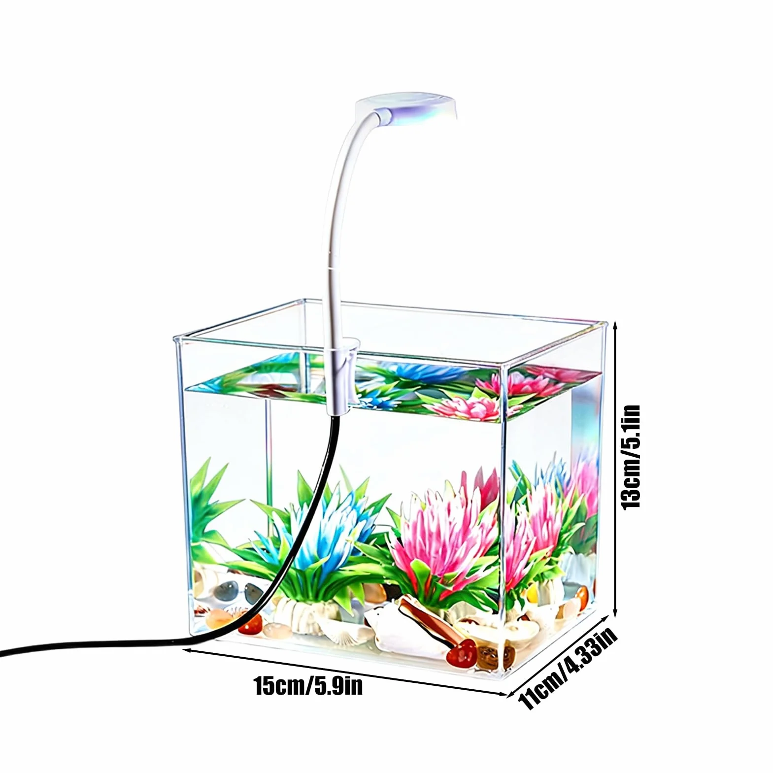 Mini Acquario, con a Clip, Base Trasparente Antiscivolo, Acquario da Tavolo per Pesci Betta, per Casa Camera da Soggiorno Appartamento Adulti e Bambini Acquariofilia Visione
