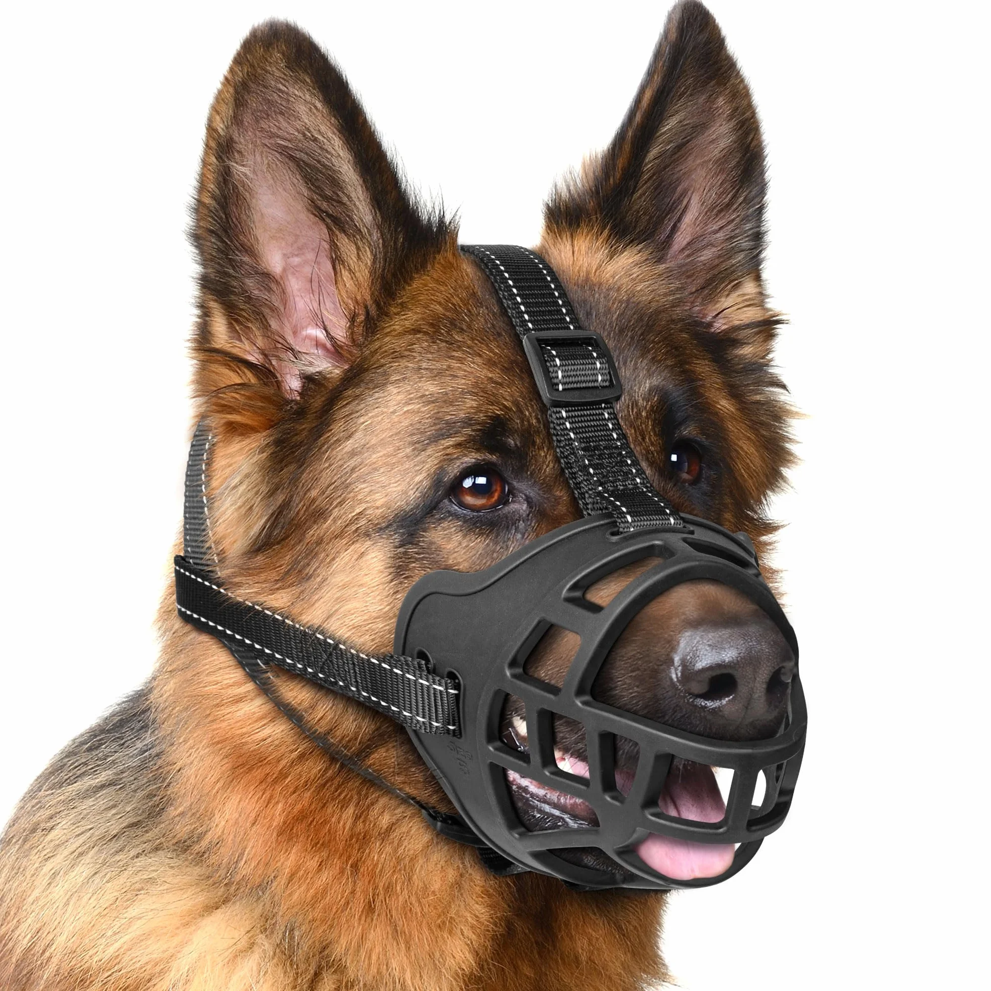 EcoEarth Museruola per Cani - Museruola a cestello Resistente per Cani di Taglia Grande - Grande, Nera - Protezione per la Bocca Regolabile e Traspirante per prevenire morsi e latrati - by