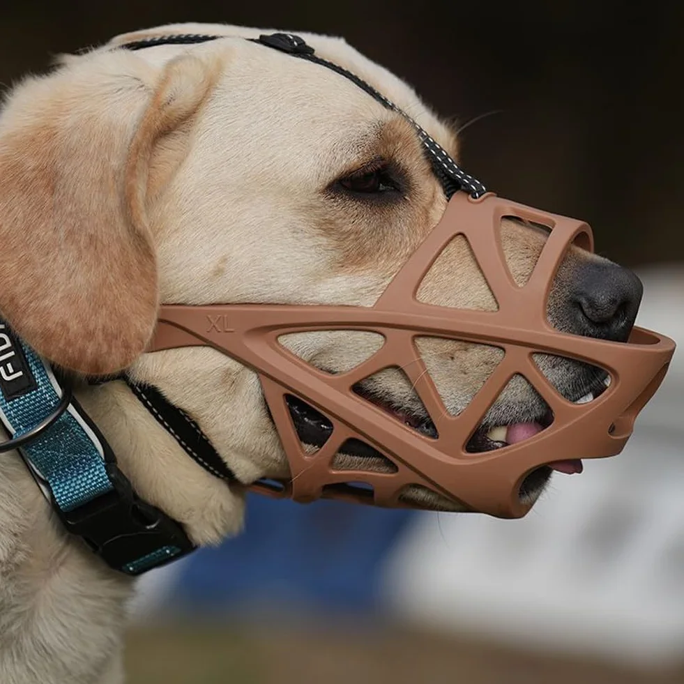 Museruola professionale per cani, anti-morso e antiabbaio, permette di bere e ansimare (M, marrone)