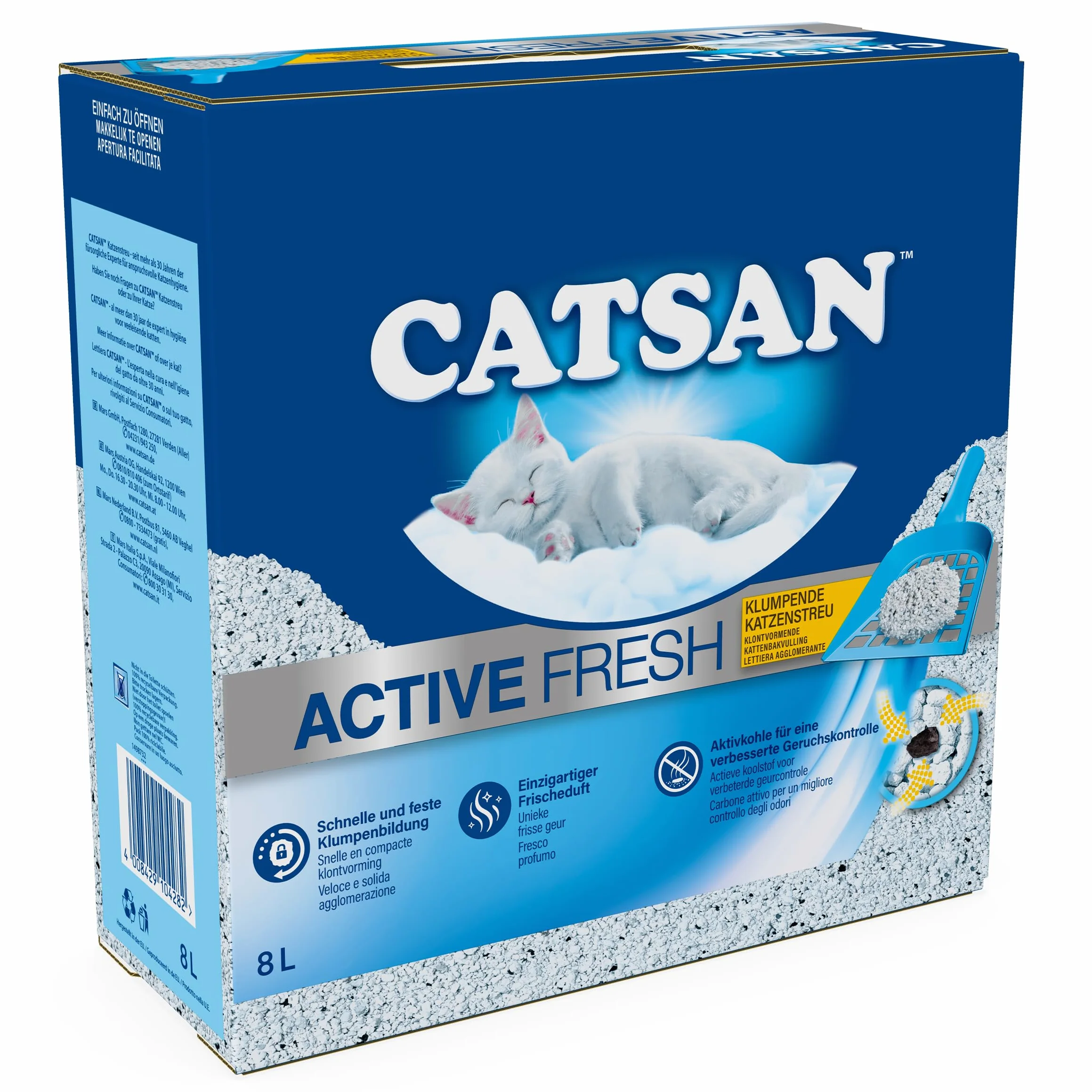 Catsan Active Fresh Lettiera Agglomerante per Gatti, Efficace Controllo Odori, 8 Litri