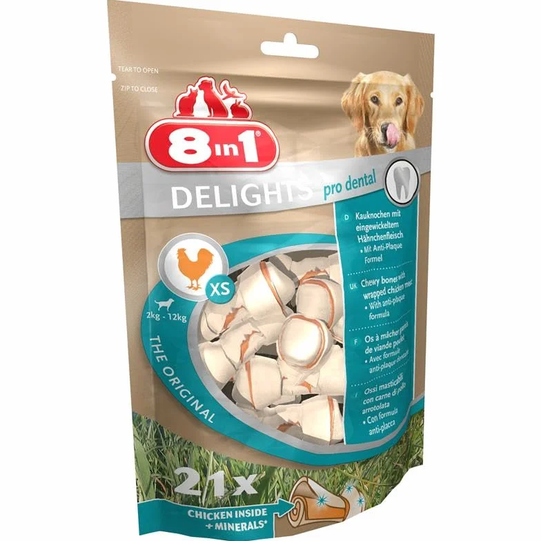 8in1 Pro Dental Bones XS Ossa Masticabili per Cani di Piccola Taglia Cura dei Denti 21 Pezzi