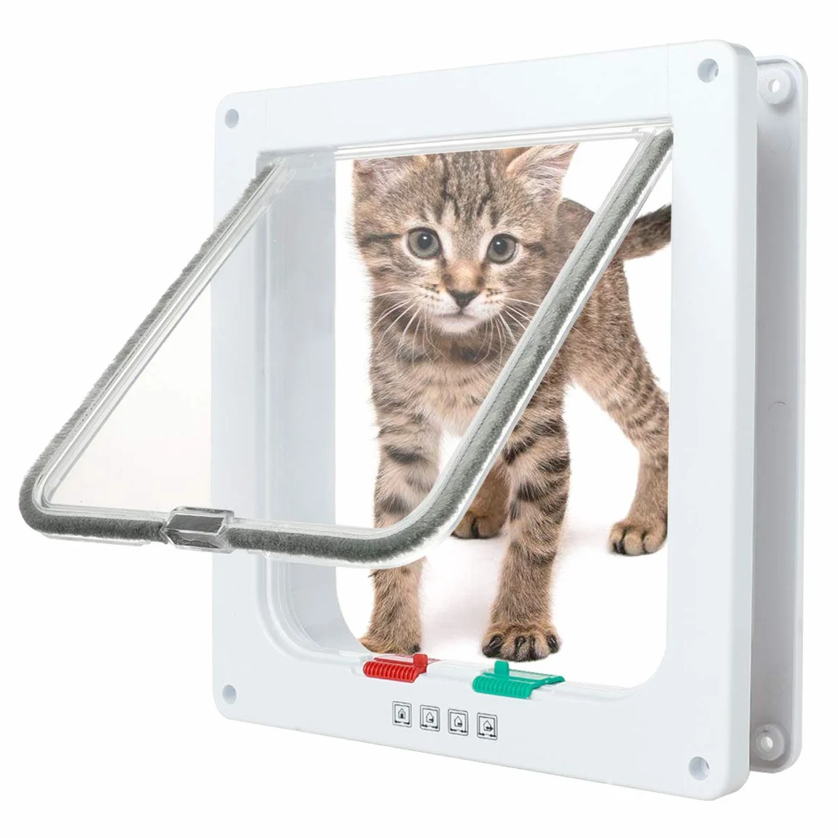 PIQIUQIU - Gattaiola/porta per cani, sportello per animali domestici a 4 vie, porta per animali domestici facile da installare, sportello per gatti, gattini, cani di piccola taglia, 19,8 x 19 x 5,5 cm