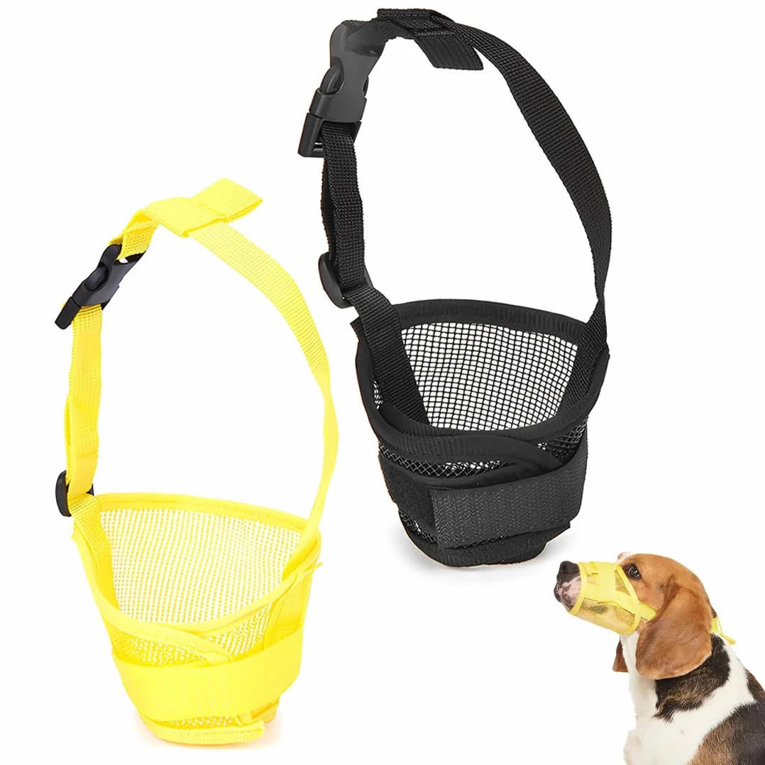 2 Pezzi Museruola per Cani, Morbida e Regolabile, Nero e Giallo, per Passeggiate e Addestramento