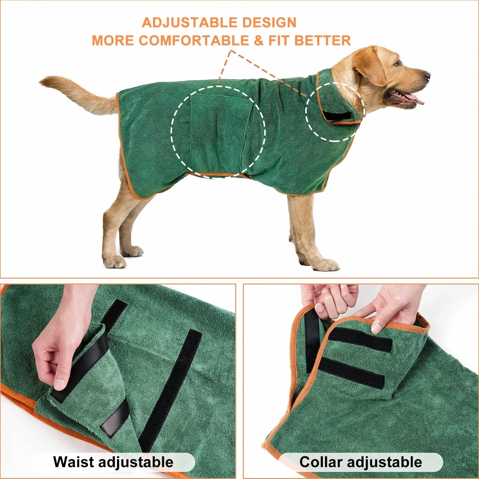 Accappatoio per Cani in Microfibra, Super Assorbente, Accappatoio per Cani con Fibbia Adesiva Regolabile per Animali Domestici per Dopo Bagno, in Spiaggia o Dopo la Pioggia (M)
