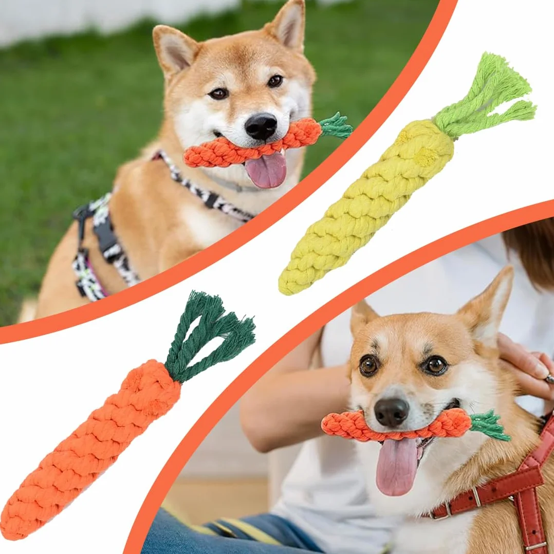 2 pezzi di corda giocattolo per cani, tiro alla fune interattivo cane treccia forma carota dentizione universale cani.