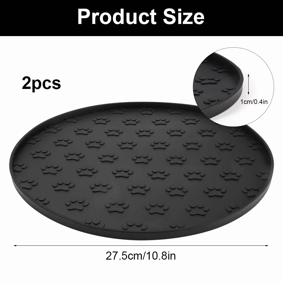 2 Pezzi Nero Sottociotola per Cani, 27,5x27,5x1cm Rotondo Tappetino Ciotole Gatto, Tappetino Ciotola Cane Antiscivolo, Impermeabile Tappetini Sottociotola, per Animali Domestici Medi e Piccoli