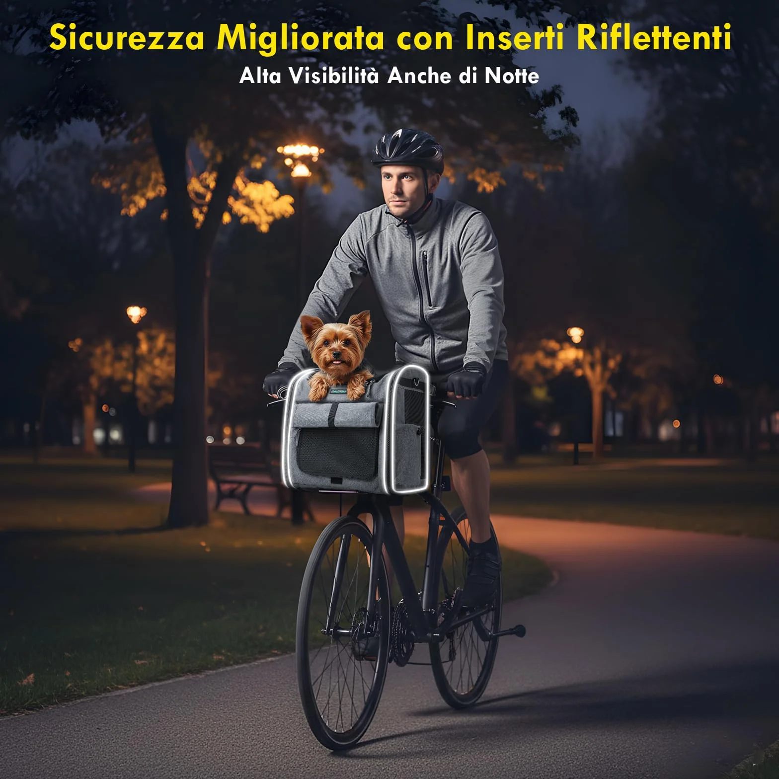 Cestino anteriore 4 in 1 per cani, zaino e seggiolino auto, carico 10 kg, supporto stabile a forma di L per biciclette elettriche (display < 8 cm), borsa per bicicletta pieghevole