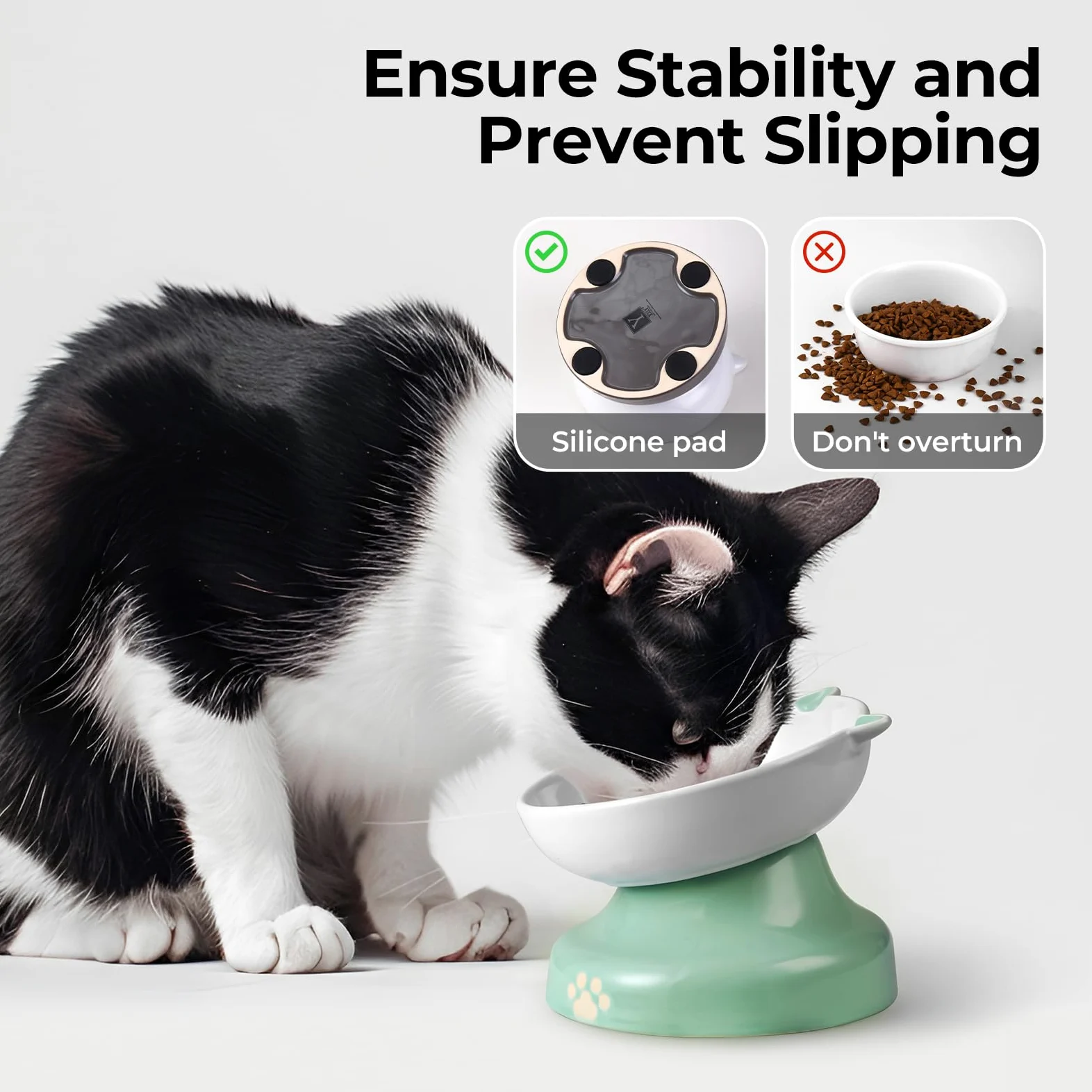 Y YHY Ciotola per gatti con alimentazione lenta, in ceramica, design inclinato, per cani e gatti, per cibo secco e umido, verde