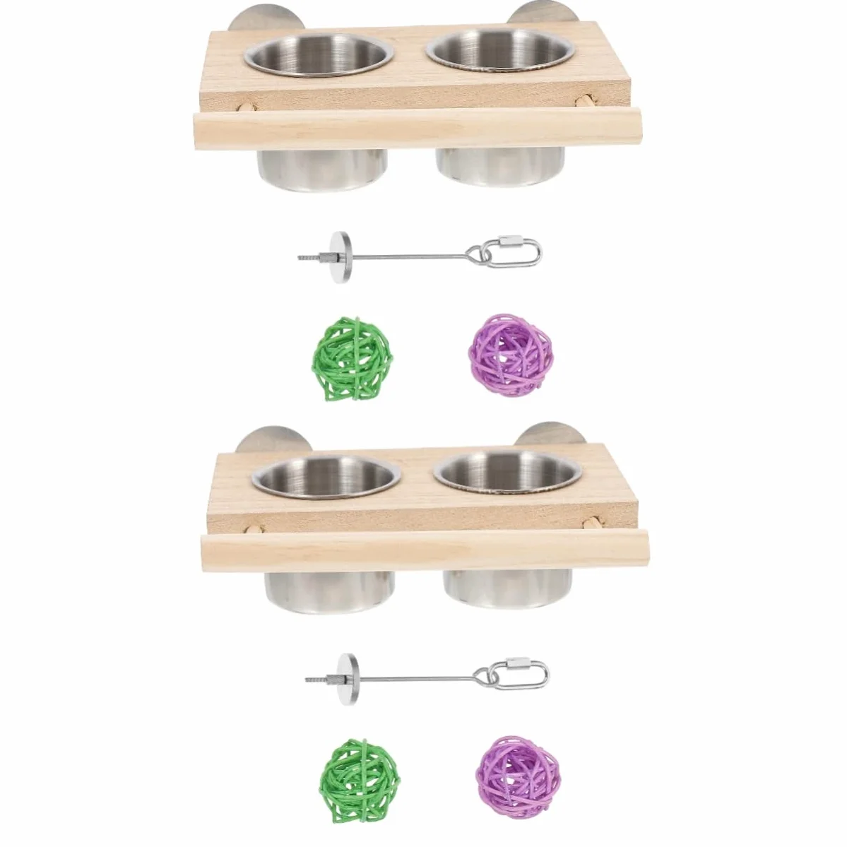 Angoily 2sets Mangiatoia Per Uccelli Con Doppia Ciotola Inossidabile Alimentatore Per Pappagalli Pappagallini e Altri Uccelli Facile Da Riempire e Pulire Design Creativo e Pratico Colore