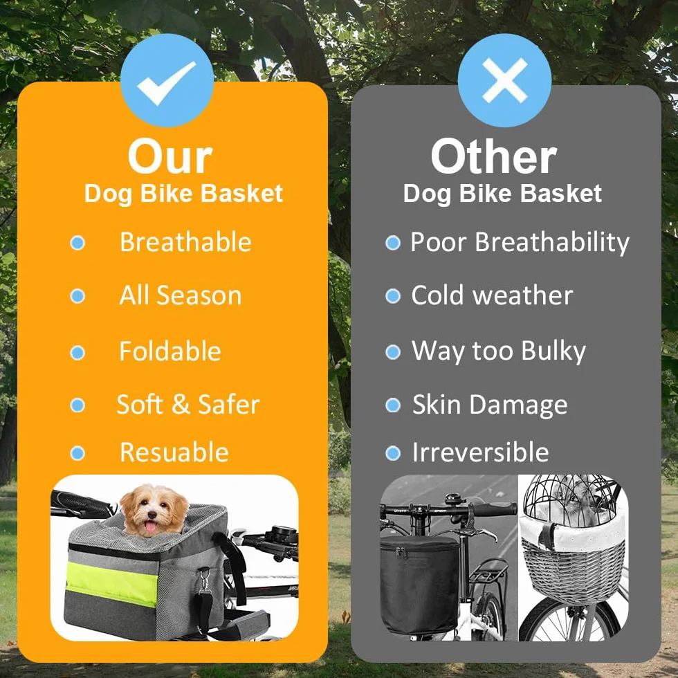 Cestino per Bicicletta Animale Domestico, Cestino Anteriore per bici Multiuso per Animali Domestici Max 5 kg, Staccabile Borsa da Bicicletta per Cani