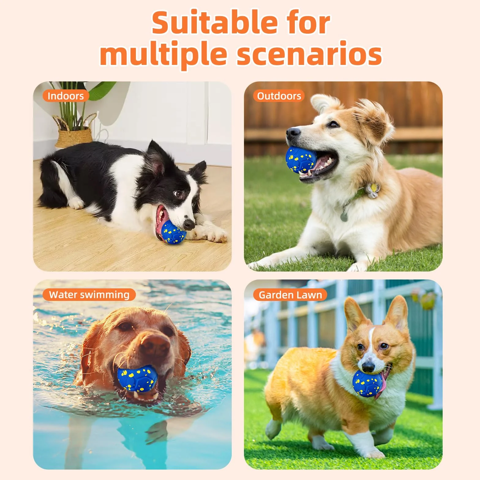 Pallina Interattiva per Cani, Giochi per Cani Che Si Muove da Sola, Palla Gioco Cane Interattivi Intelligenti, Dog Ball con 3 Modalità, Palla Rimbalzante per Cane di Taglia Grande e Media (Blu)