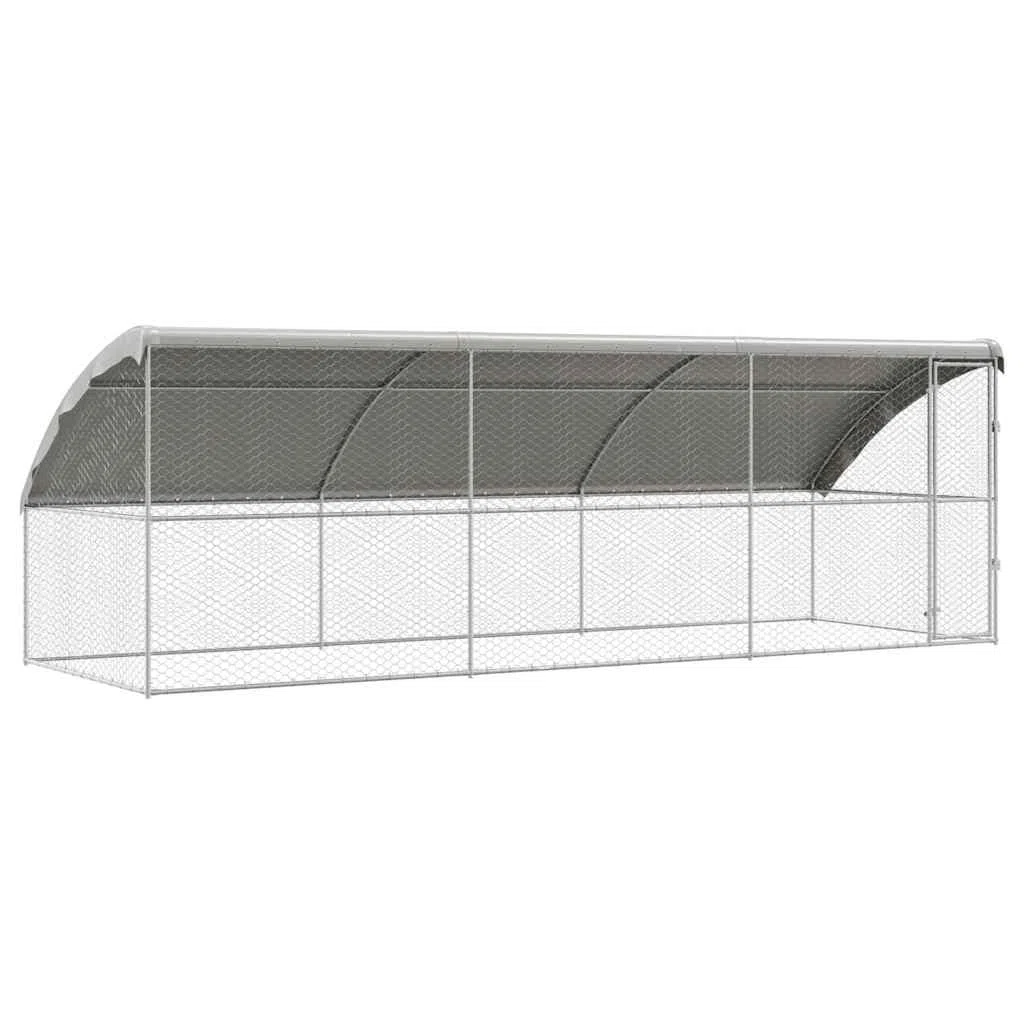 Set di 3 gabbie per cani, colore argento, 600 x 200 x 200 cm, in | Robusto recinto per animali per giardino e terrazza, con tetto in polietilene e sistema di chiusura sicuro per una facile