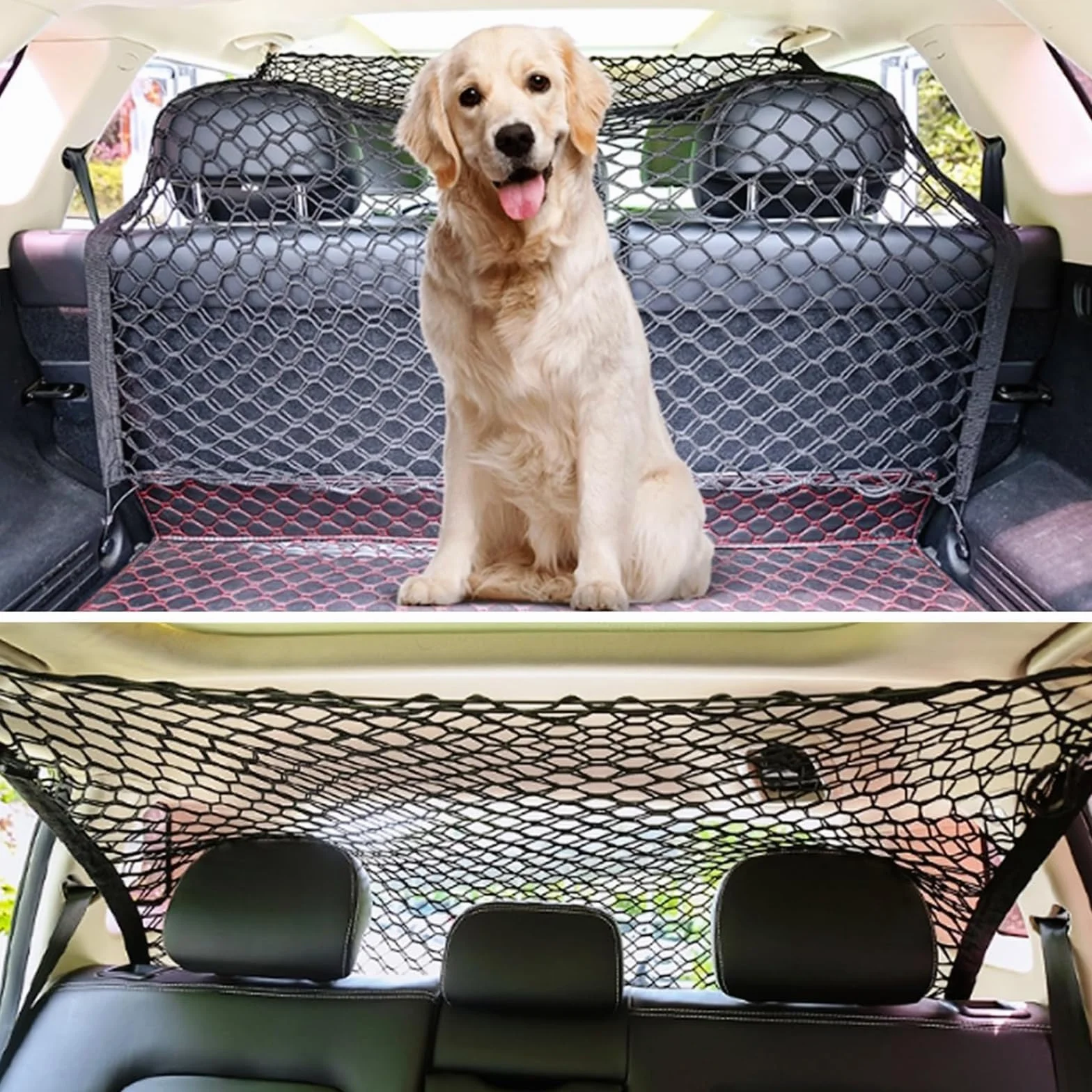 Rete divisoria Auto Cani,per Fiat 600 Hybrid 2024 2025+ barriera Sicurezza Bagagliaio Auto Animali Rete Elastica Doppio Strato Ganci Regolabile