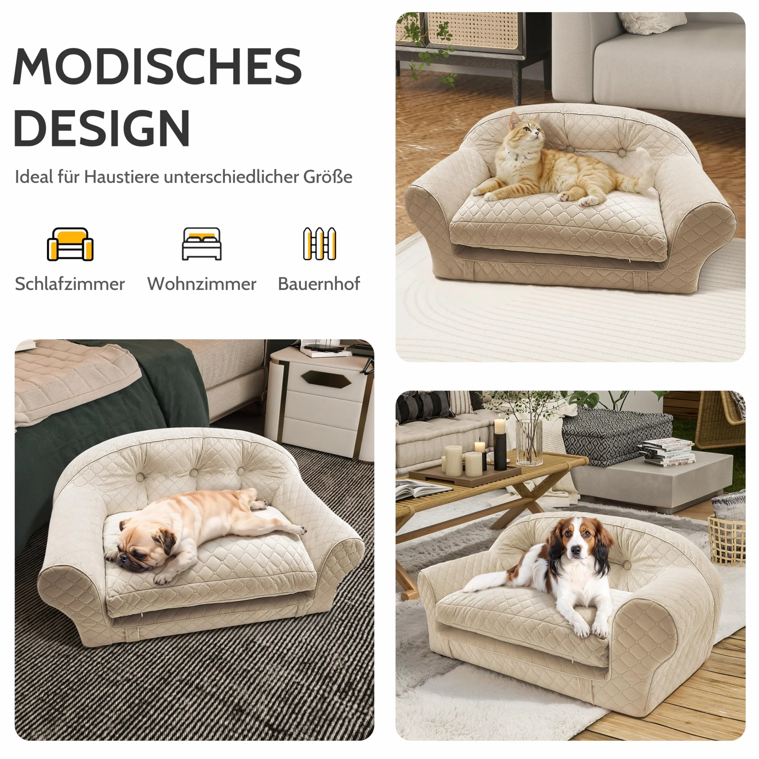 Divano per Cani di Taglia Media e Grande, 100 x 45 x 55 cm, in Spugna e Velluto, Flanella, Moderno
