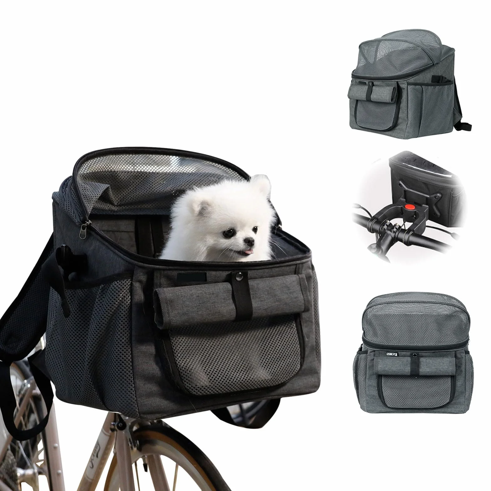 Cestino Bicicletta Anteriore per Cani, 32x29x39cm Cestino per Bicicletta per Cani con Finestra a Rete, Zaino per Animali Domestici Pieghevole Trasportino Gatto Cane Piccola per Campeggio, Capacità 5kg
