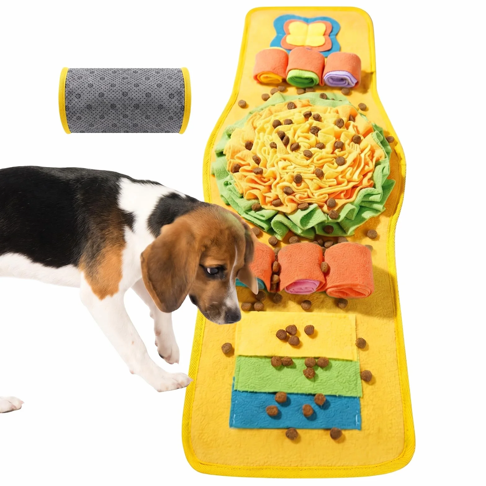 VINATO Tappeto Olfattivo Cane, 80 * 29cm Tappetino Interattivo per Cani Antiscivolo, Lavabile e Pieghevole Tappetino Olfattivo Cane Tappeto per Cani Gioco Interattivo per Gatti e Conigli, Giallo