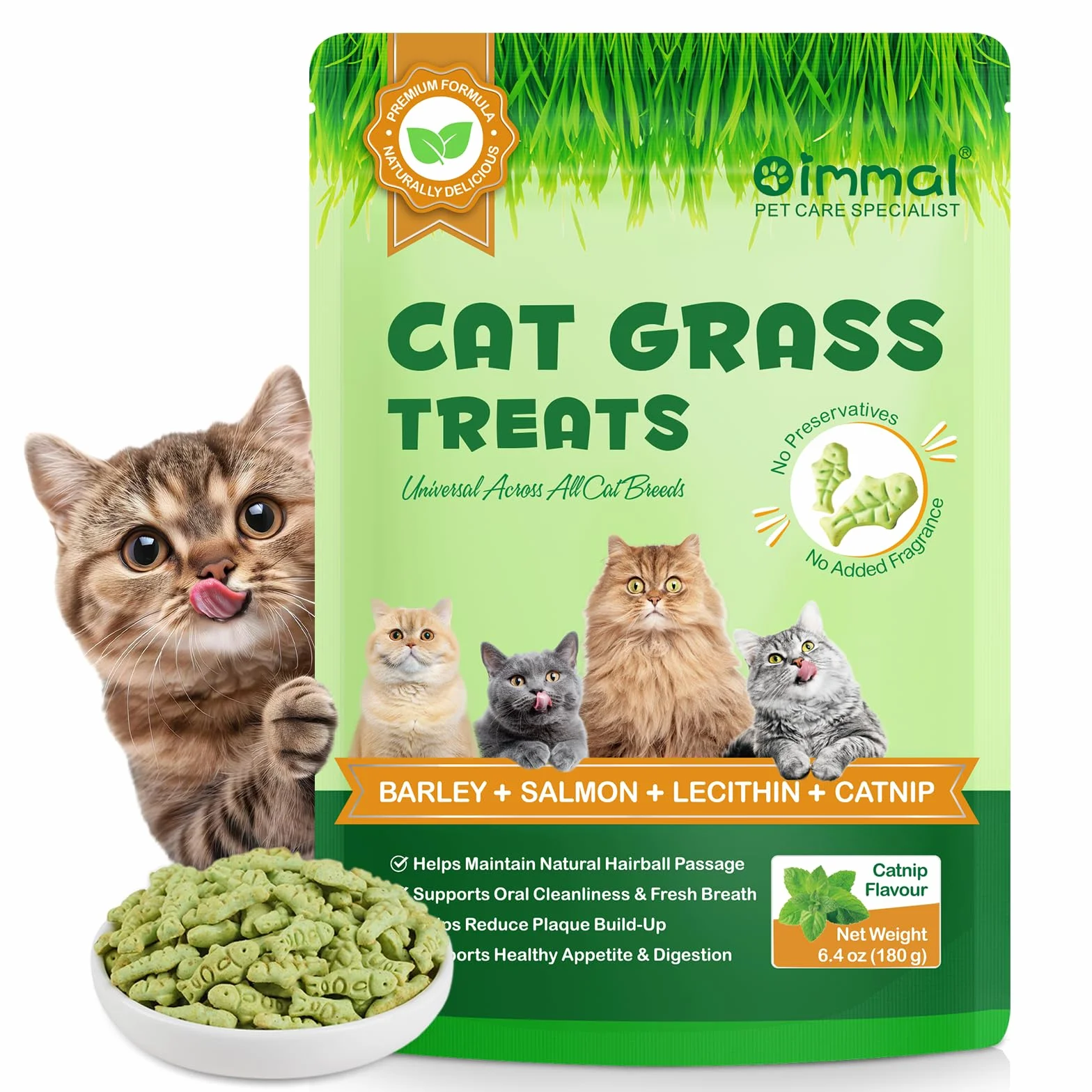 Snack per Gatti con Erba Gatta 180g, Catnip per Gatti - Aiuto Boli di Pelo e Cura Dentale, Fibre Naturali Digestione