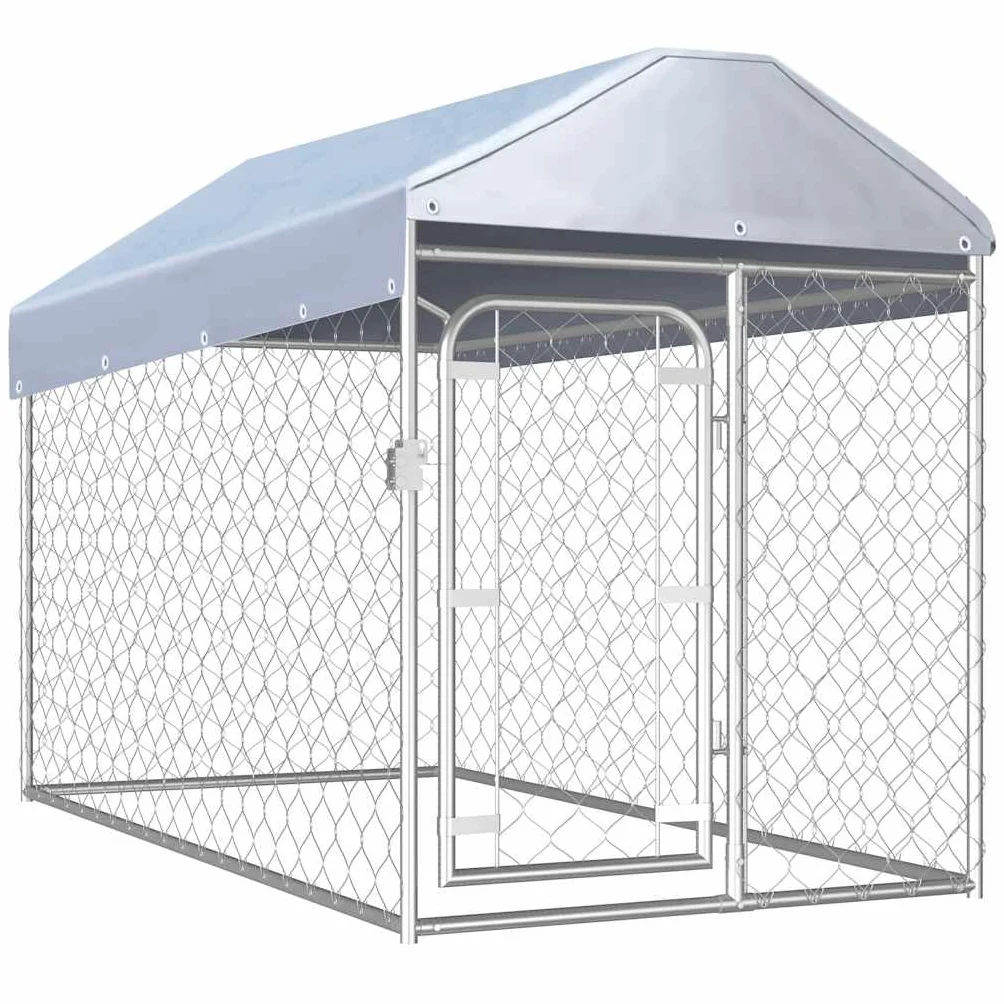 vidaXL Canile da Esterno 200x100x125 cm Acciaio Zincato Recinto per Cani Gabbia con Serratura