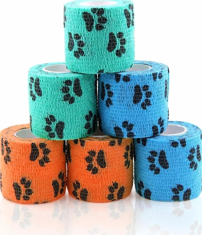 Pet Vet Wrap Benda Elastica Autoadesiva 6 Rotoli 5cm x 4.5m Bendaggio Coesivo Adesivo Bende non Tessuto Nastro elastico