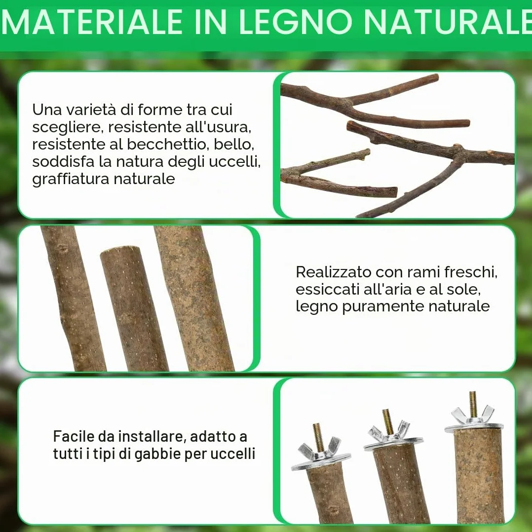 8 Pezzi Posatoi in Legno di Uccelli Trespoli in Legno Naturale per Pappagallo Posatoio per Pappagalli Trespolo Supporti per Uccelli per Fringuelli Pappagalli Calopsitte Parrocchetti