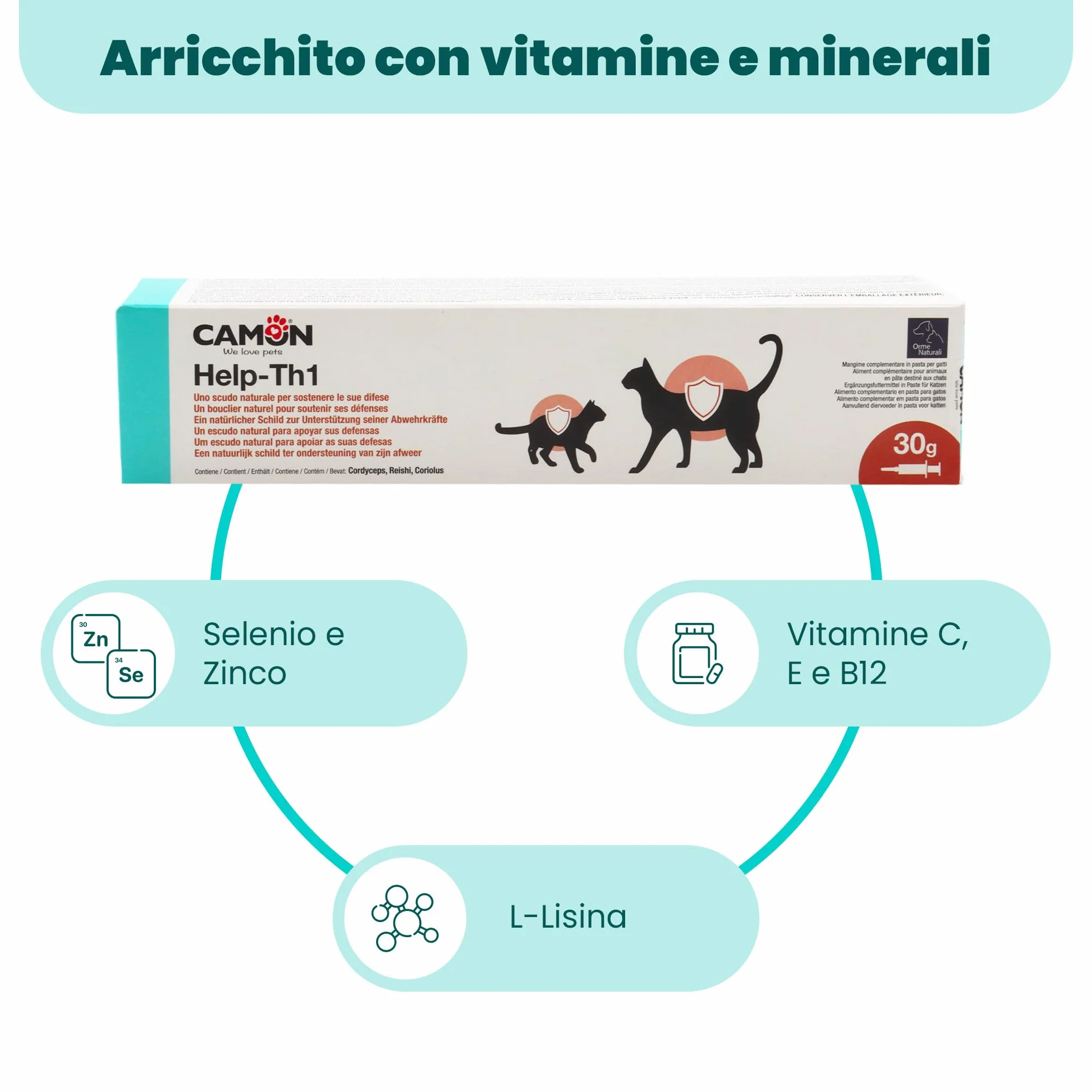CAMON | HELP-TH1 Pasta in Siringa, Alimento Complementare per Sostenere le Difese Immunitarie di Gatti, 30g