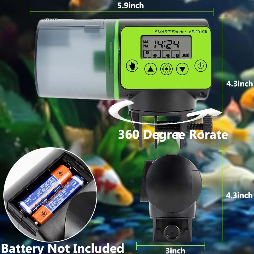 Alimentatore automatico per pesci per vacanze in acquario, 200 ml, grande capacità, distributore automatico di cibo per pesci con display timer per tartarughe piccole Betta Koi, grandi acquari e