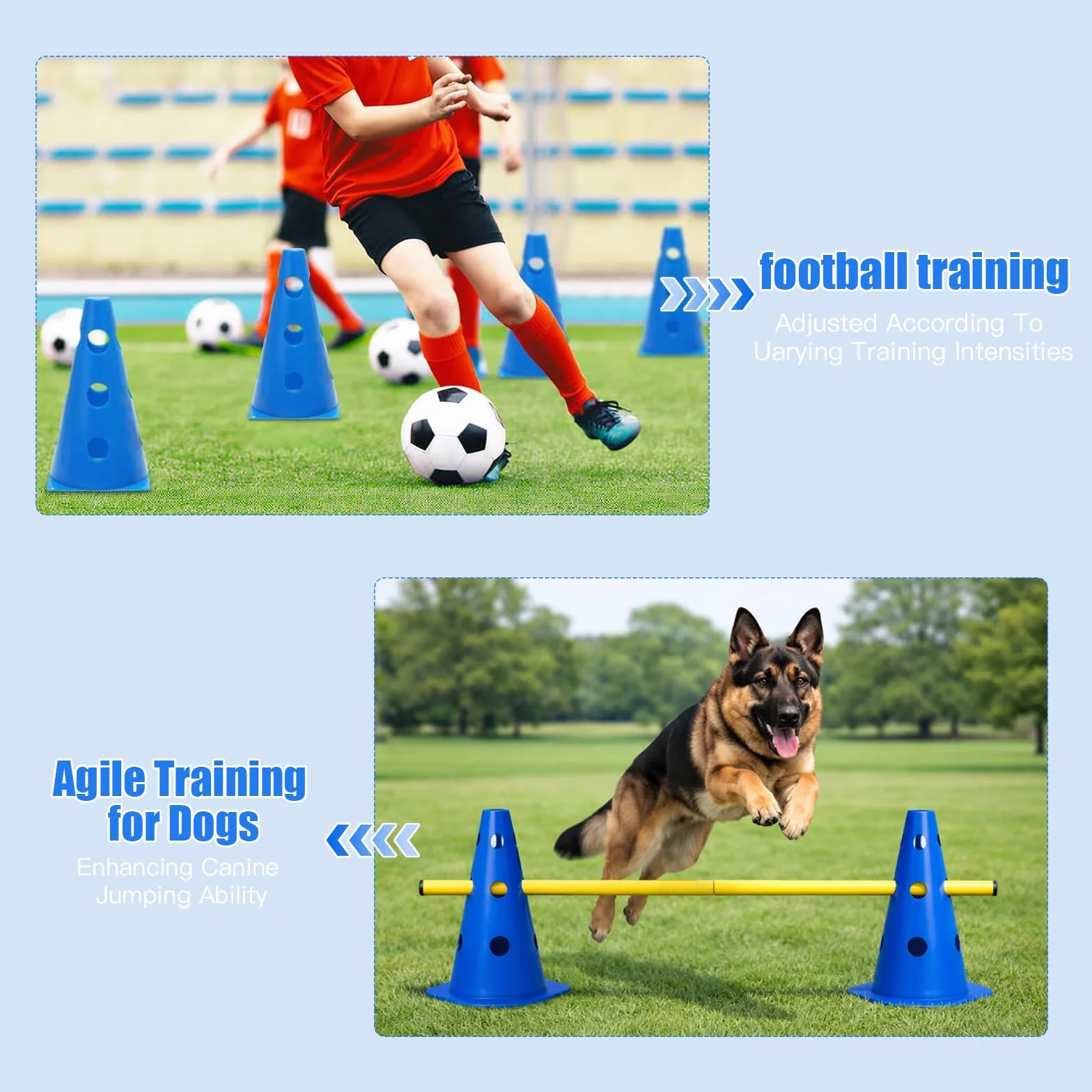 Set Ostacoli Steccati 10 Coni + 5 Aste – Agility Hurdles Regolabili in Altezza per Sport Canino e Allenamento Calcio – Set Multiuso per Cani, Bambini e Cavalli – Altezza 23 cm, Lunghezza 80 cm
