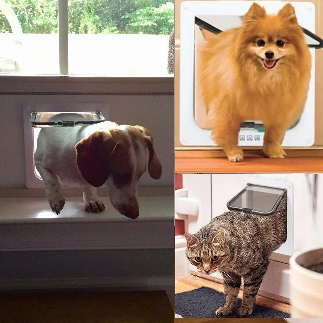 Porta per gatti con chiusura magnetica a 4 vie, porta per animali domestici per gatti e cani piccoli, porta per gatti con tunnel (bianco, XL 24,5 x 28,5 x 5,5 cm)