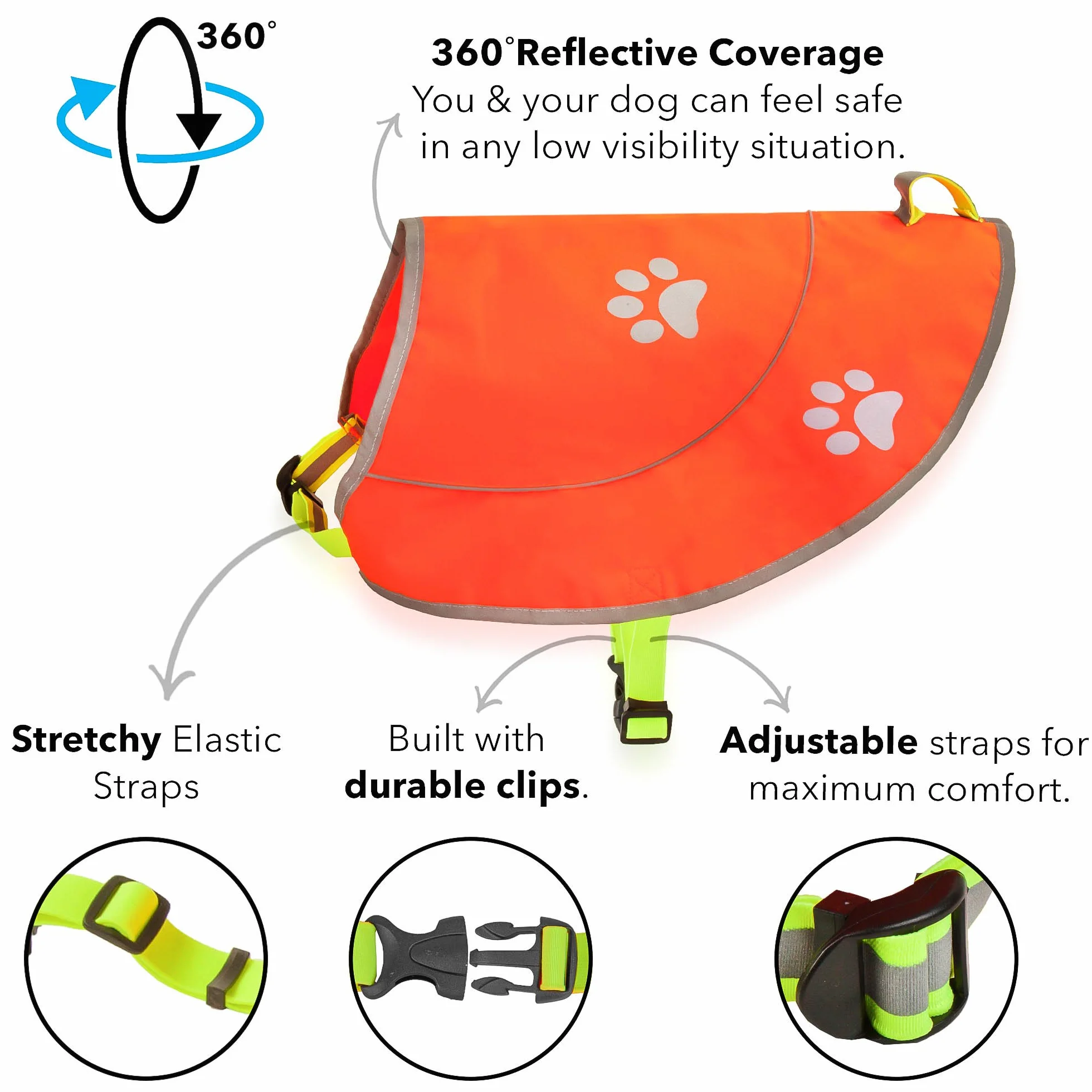 Gilet riflettente per cani, comoda giacca di sicurezza per caccia, ad alta visibilità per cani, con cinghie elastiche e chiusura a fibbia, arancione, XXL