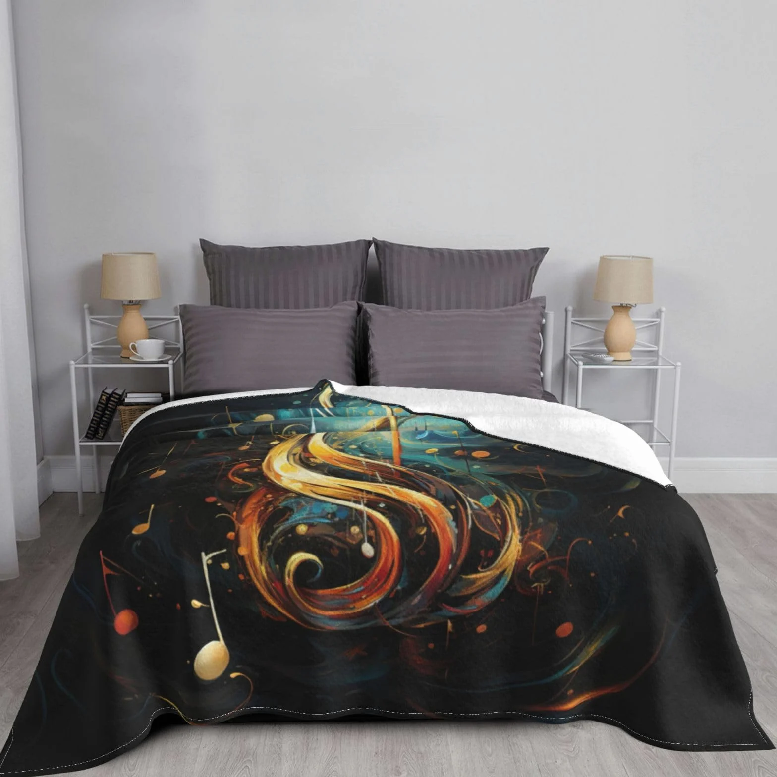 Coperta decorativa morbida e calda in flanella per bambini, cane, gatto, 127 x 152 cm, stampa con simboli musicali