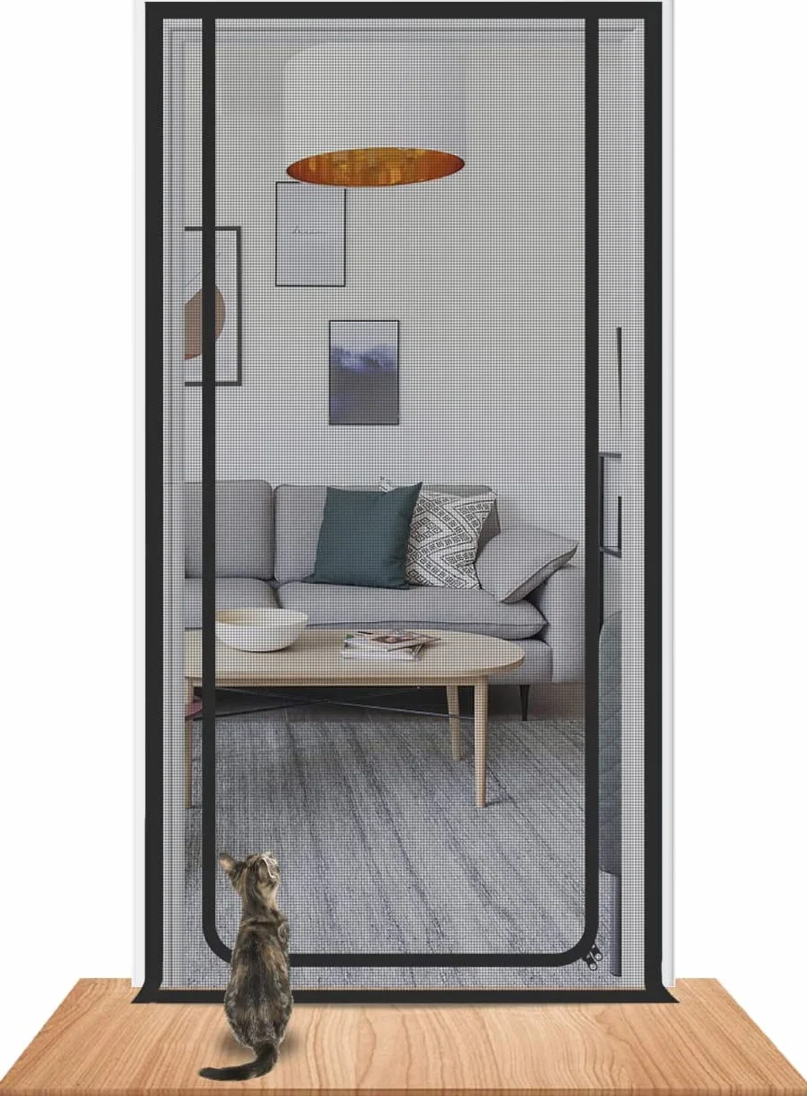Rackbone Zanzariera per gatti in rete metallica di acciaio nera, 120 x 240 cm, adatta per gatti, cani, protegge gli animali domestici, tiene lontani gli insetti, facile installazione, chiusura in