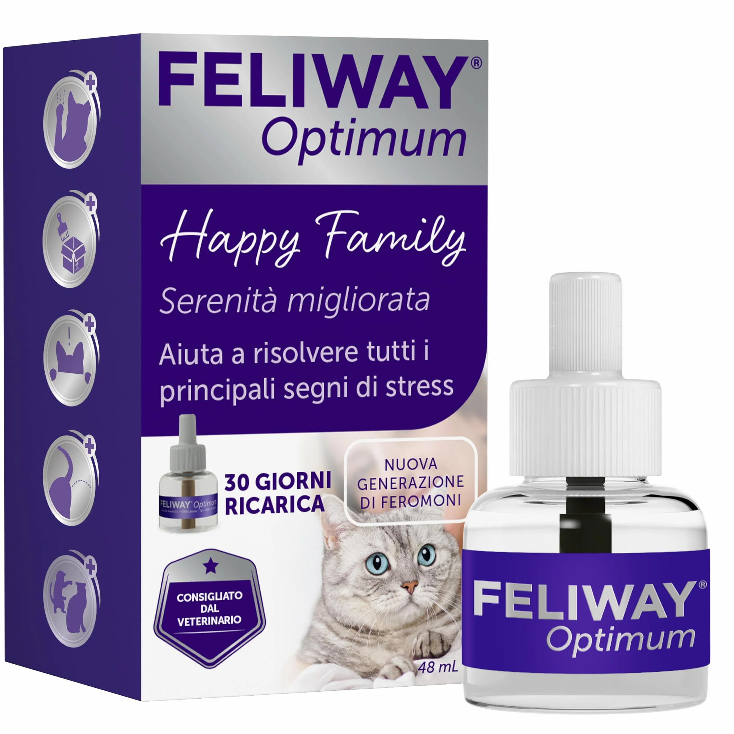 FELIWAY Optimum 1x30 Giorni Ricarica calmante per diffusore di feromoni, 48 ml – Aiuta a risolvere tutti i segni comuni di stress nei gatti e gattini. Raccomandato dai veterinari, clinicamente testato
