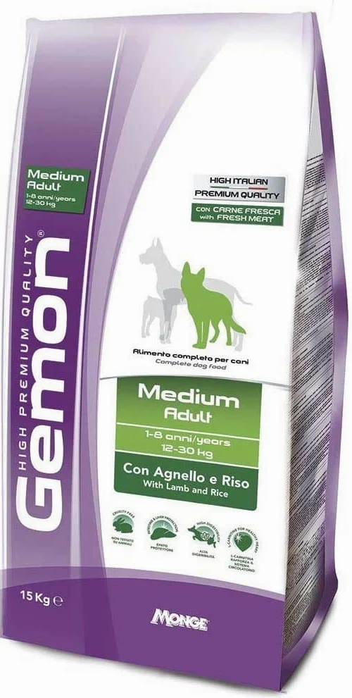 Gemon Medium Adult Agnello 15 kg +Omaggio Brand Nutri (80 Strappi Nutri Poop)