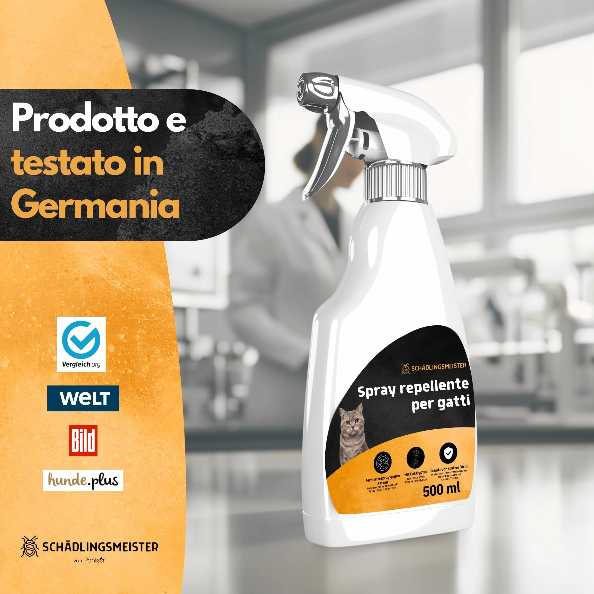 Panteer Spray repellente per gatti 500ml - PROTEZIONE A LUNGO TERMINE CONTRO L'URINA - Allontana i gatti con eucalipto - Scaccia gatti - Repellente per gatti da esterno - Deterrente per gatti