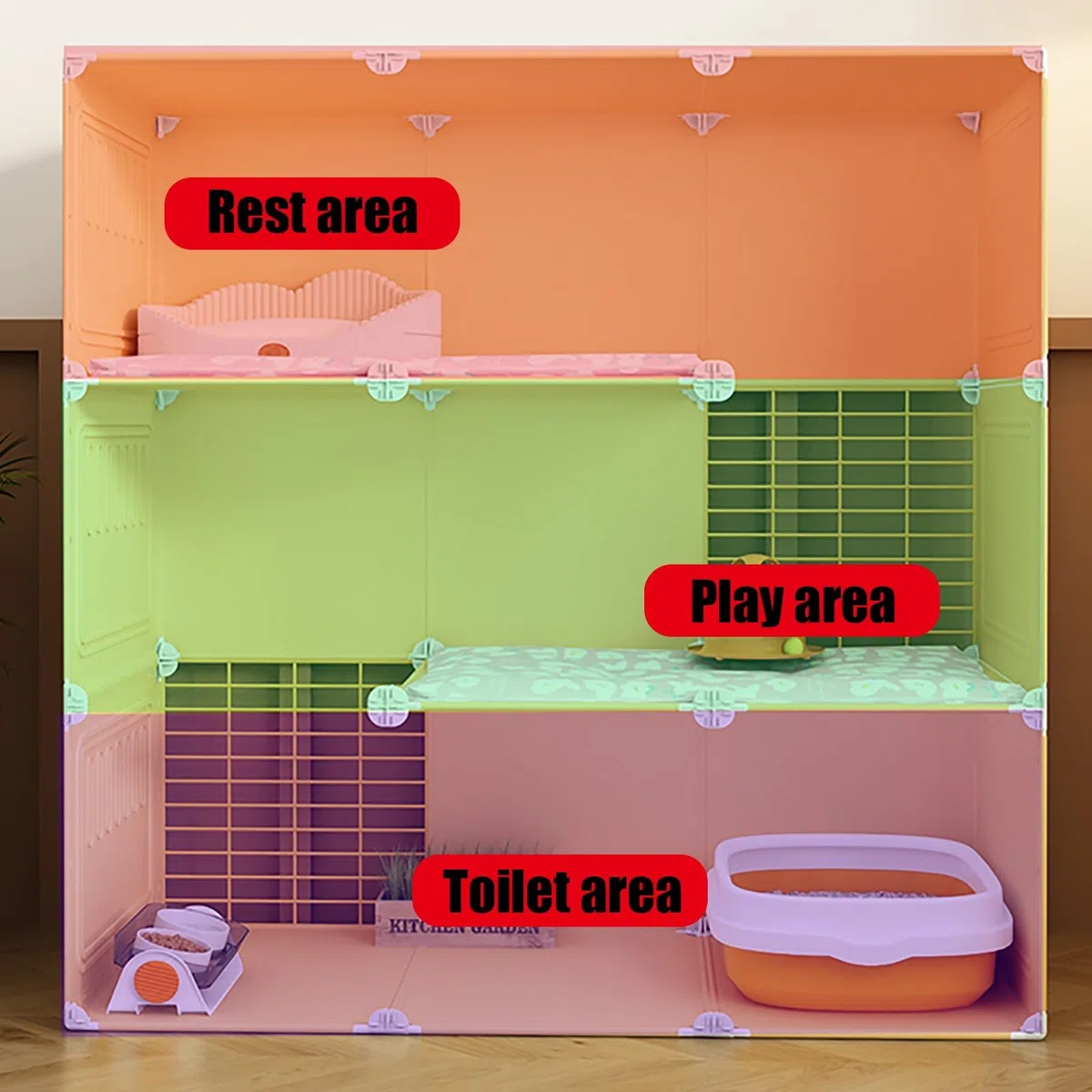 Gabbia per Gatti da Interno con Scala, tiragraffi e Cuccia - Habitat Ideale per Piccoli Animali Come Gattini, Cuccioli, porcellini d'India, Conigli, cincillà e furetti - Ampia Area per l'ese