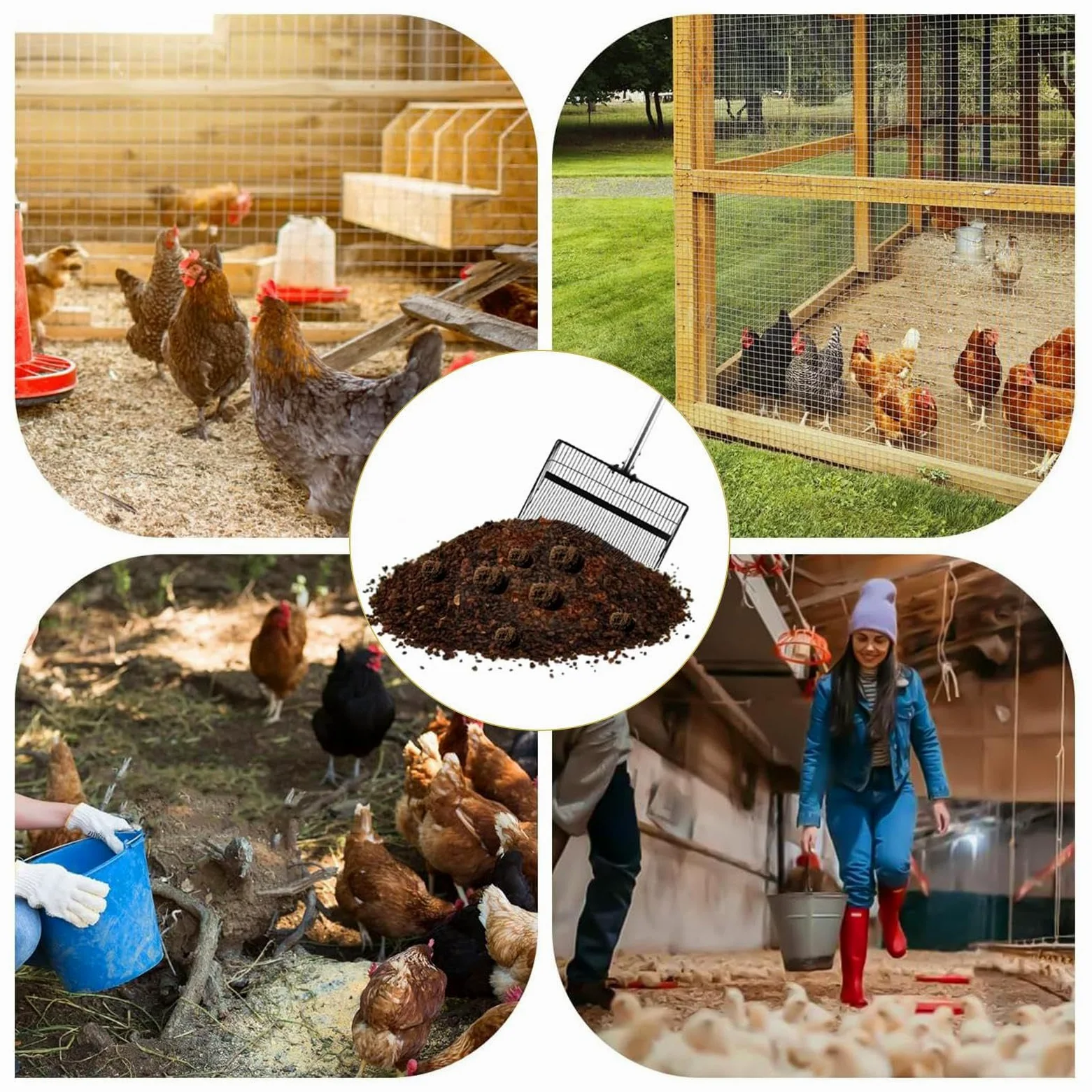 per escrementi di pollo, rastrello ergonomico robusto e regolabile | Paletta per escrementi con lunga per casa e giardino, per la pulizia di cavalli, pollame, cani, capre, anatre, pollame