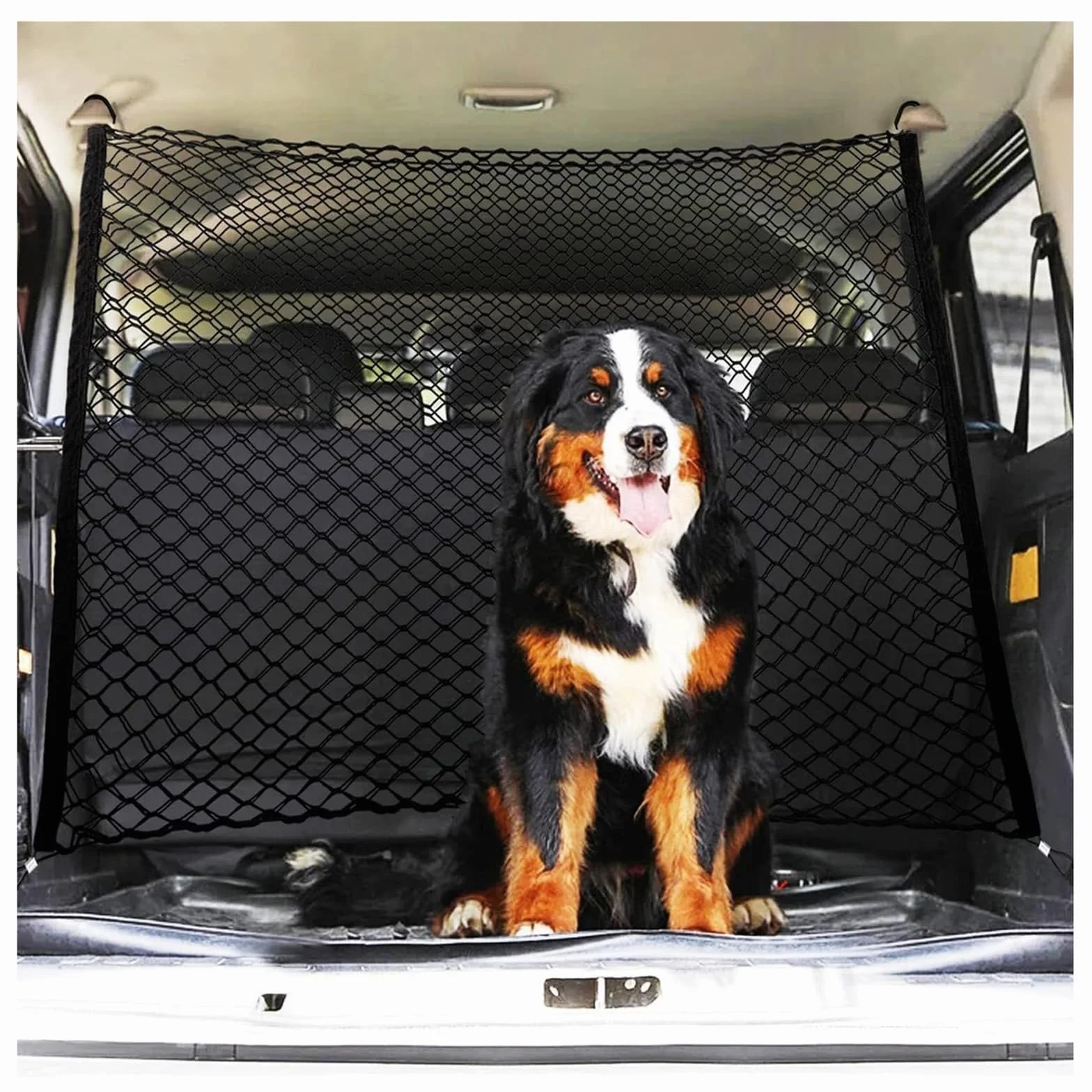 Rete divisoria Auto Cani,per Fiat 600 Hybrid 2024 2025+ barriera Sicurezza Bagagliaio Auto Animali Rete Elastica Doppio Strato Ganci Regolabile