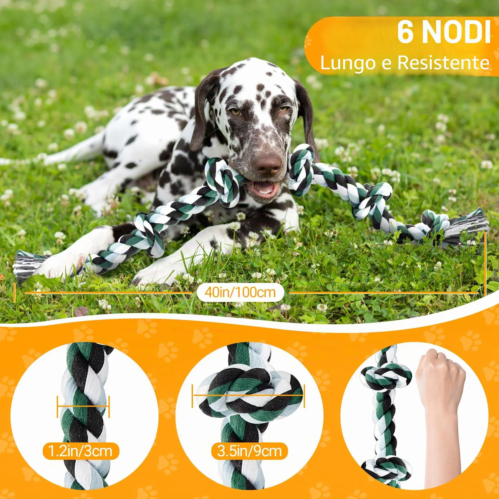 Ycozy XXL Corda Giochi per Cani Resistente 6 Nodi, 100cm Corda Giochi per Cani Grandi, Giocattolo Interattivo Cane