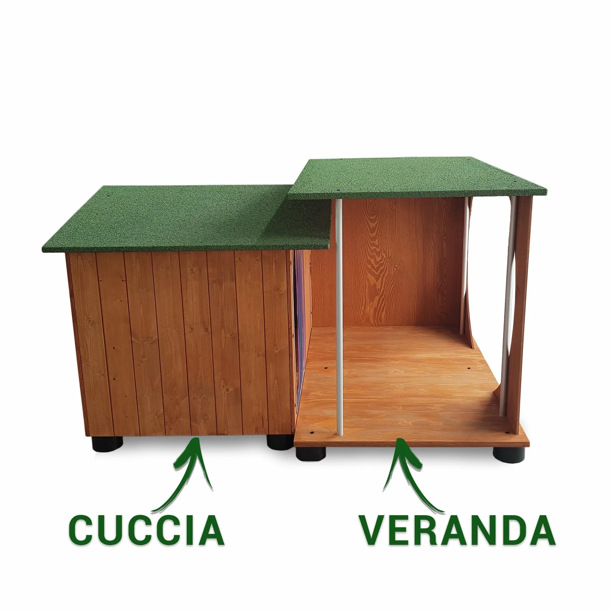 Veranda “UNIVERSALE” coperta per tutte le cucce con lato riparato in legno DD - Larg. 102 x Prof. 67 x Alt. 98