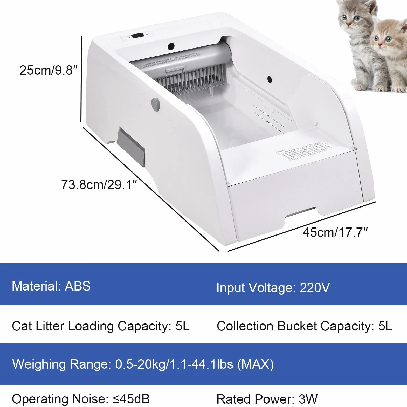 Lettiera con coperchio aperto, lettiera per gatti con pulizia automatica | Toilette per gatti con lettiera aperta,Cassette per gatti di grande capacità Vassoio per lettiera Controllo app Toilette per