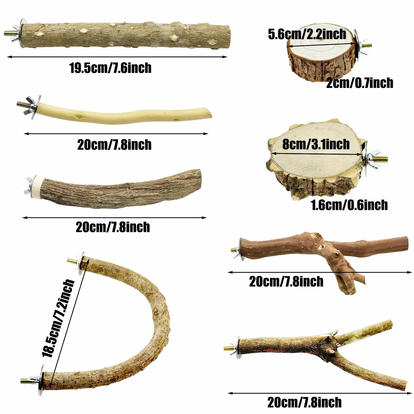 8 Pz Posatoi in Legno di Uccelli, U Forma Posatoi per Uccelli, Posatoi in Legno per Uccelli Legno Naturale per Cacatua, Cocorite