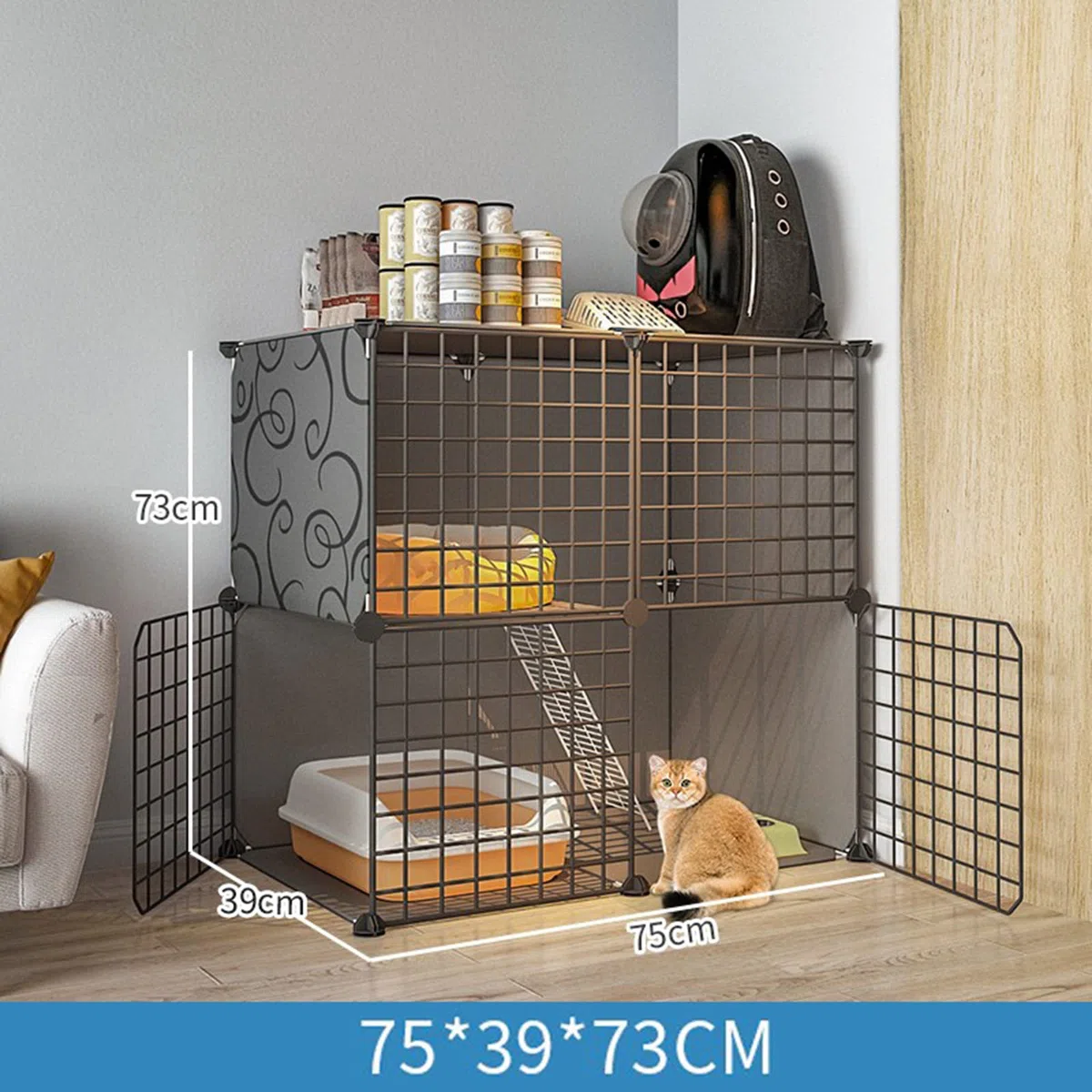 Generico Gabbia per Gatti da Interno di Grandi Dimensioni, Pieghevole, Adatta a Piccoli Animali, in Metallo, Ideale per balconi e balconi (75 * 49 * 73 cm)