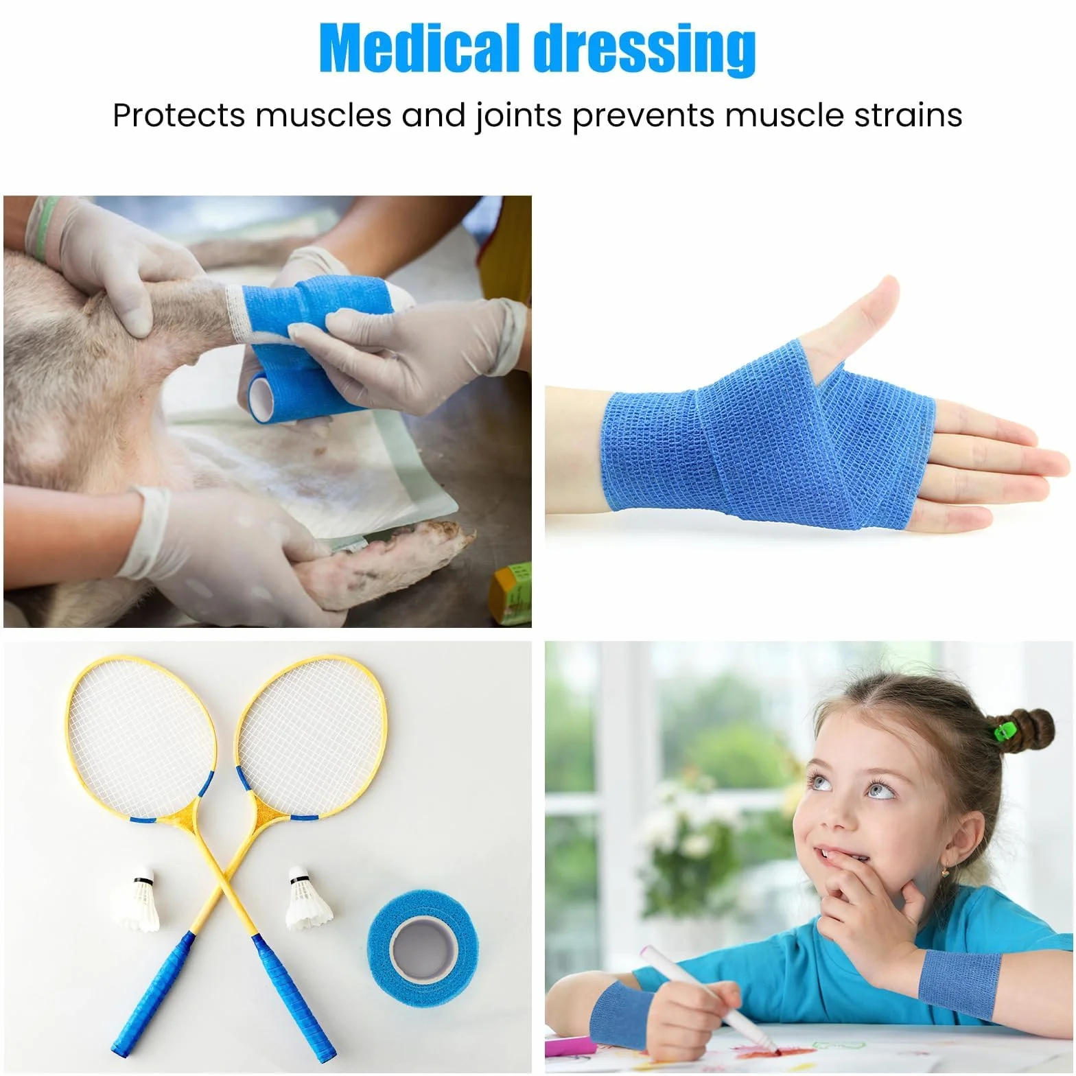 12 Rotoli di Bendaggio Autoadesivo, 10cm x 4,5m Bendaggio Coesivo Bendaggio Elastico Animale Medico Primo Soccorso Dita Caviglia Mani Piedi