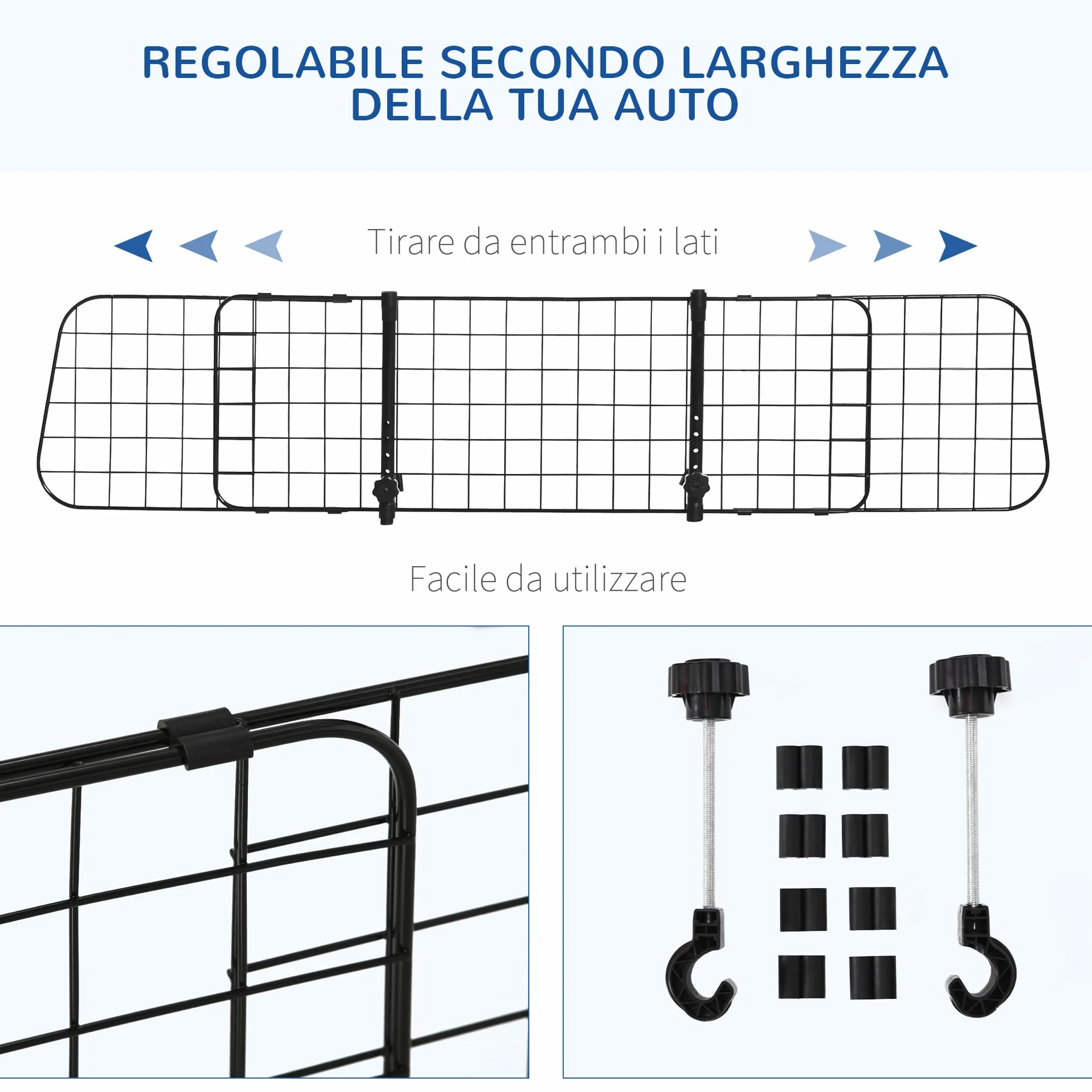 PawHut Barriera Divisore per Cani Universale per Poggiatesta Macchina Facile da Installare Regolabile 91-152cm